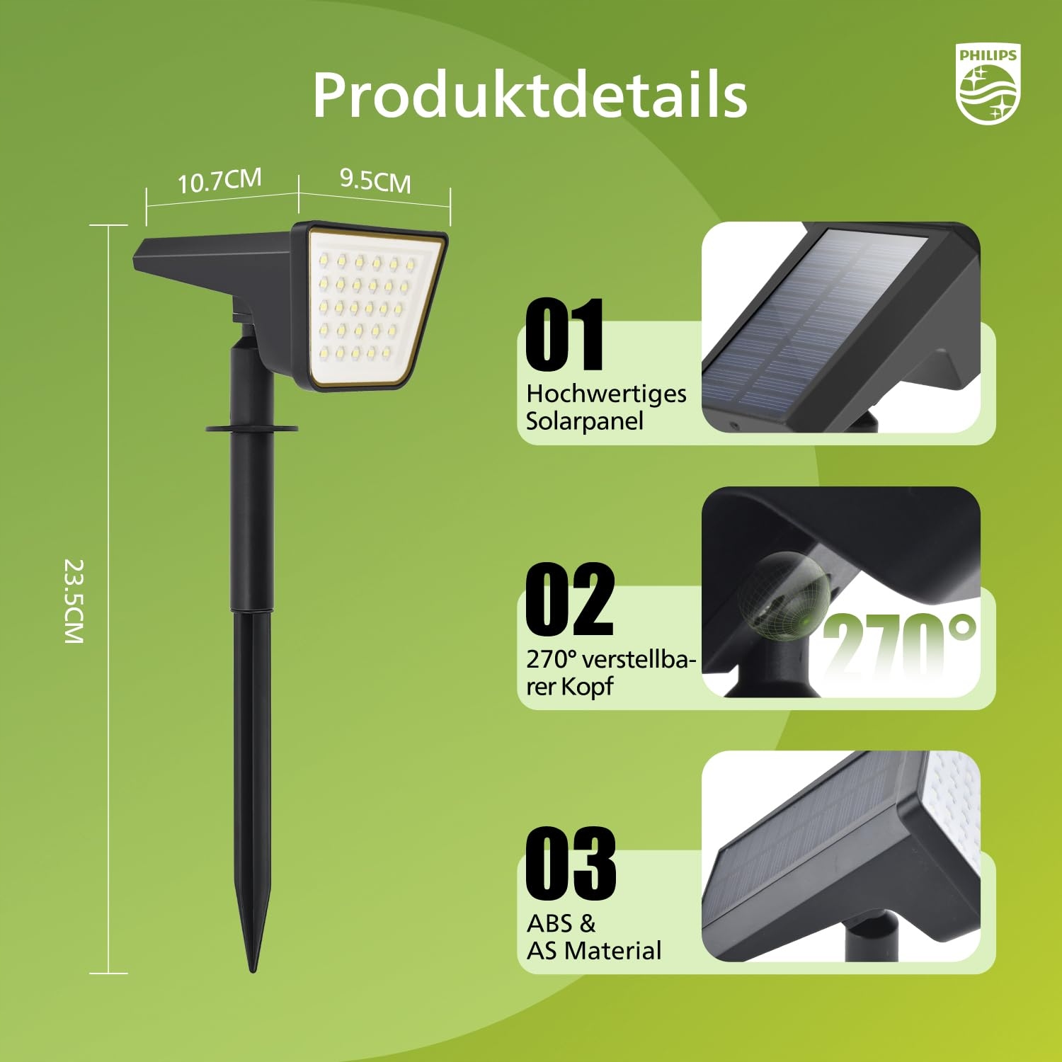 PHILIPS Solarna Lampa Ogrodowa 28 LED 3000K Wodoodporna Na Zewnątrz — miniatura 3