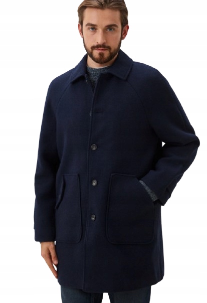 Mustang Modrý Klasický Kabát S Vlnou Ke Kolenům L J_d