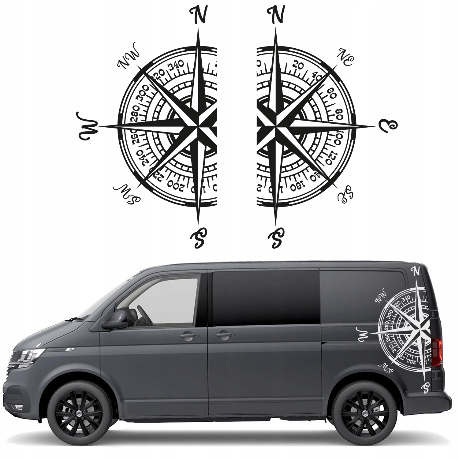 2x Samolepka Grafika na karavan Růže Větrů 63x110