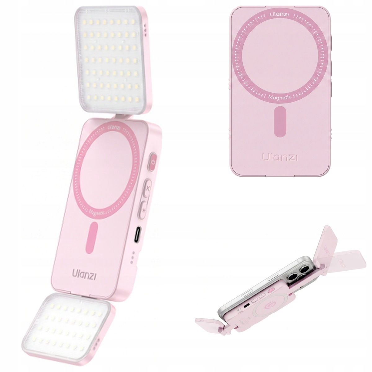 Lampa Led do telefonu smartfona MagSafe selfie wideo Ulanzi GL01 różowa