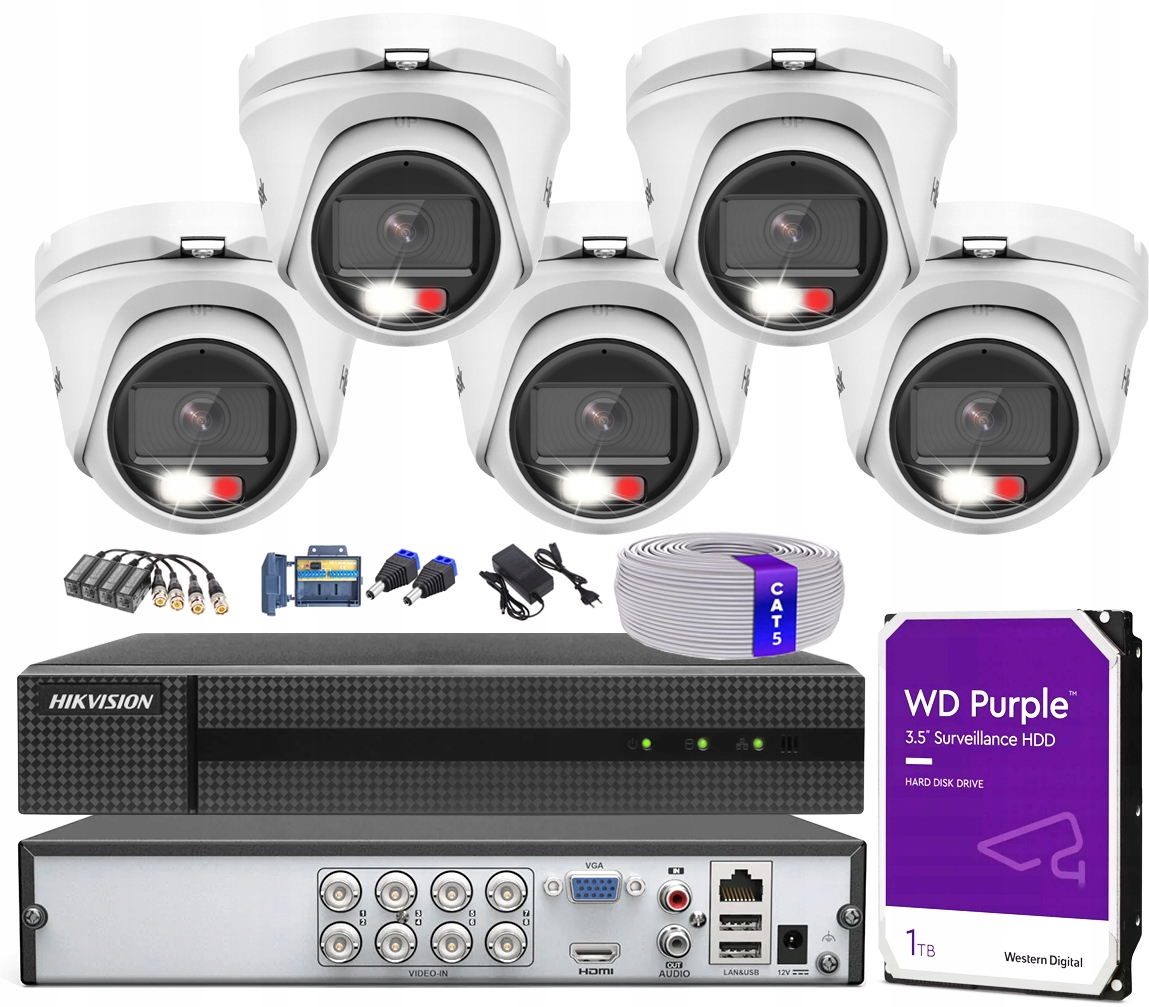 Venkovní monitorovací sada 5MPx 5 kamer Ahd Hilook Hikvision na kroucení