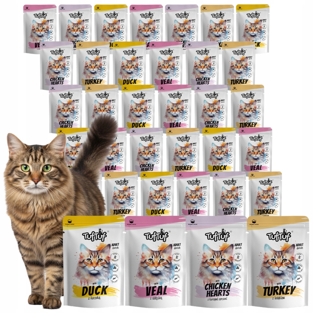 Levně Mokré Krmivo Pro Kočky TufTuf Kapsička mletý MIX Chutí Set 40x100g