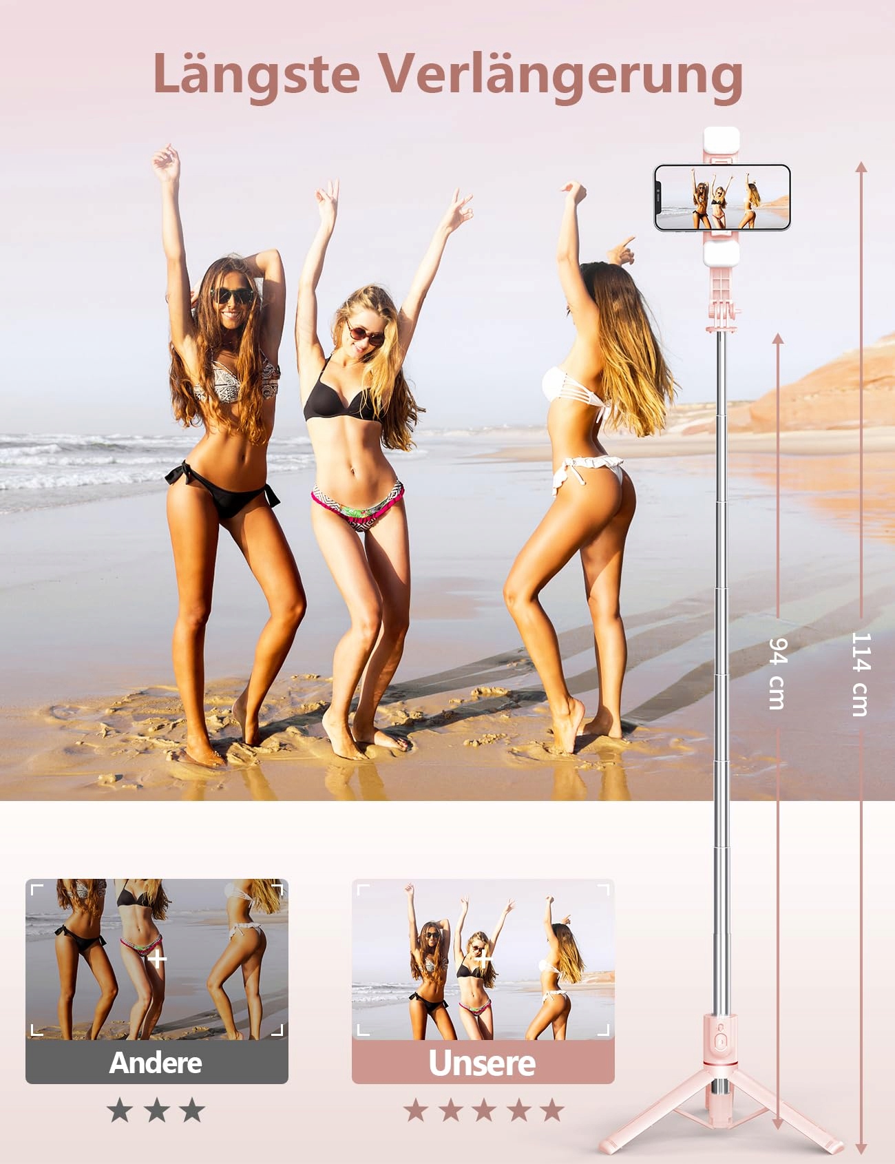 SELFIE STICK Z FILL LIGHT STATYW DO SMARTFONÓW Z PILOTEM — miniatura 3