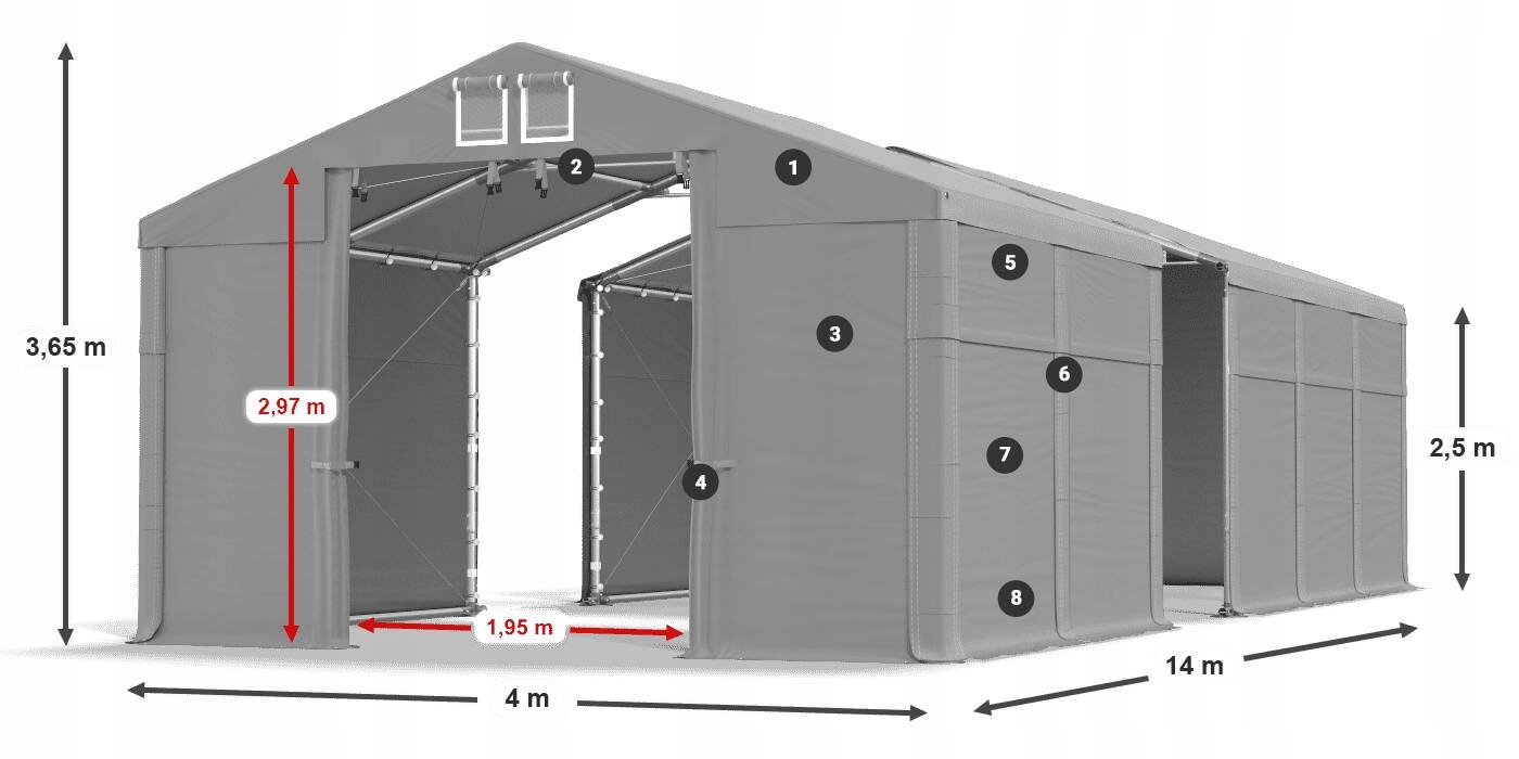 Namiot Garażowy 4x14m [2,5m] Całoroczny DAS 560 WP Szerokość 4 m