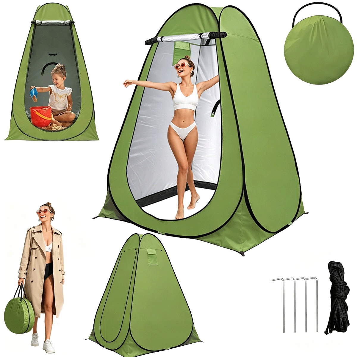 Stan rozkládací zelený 190x120x120 cm se 3 okny a ventilací