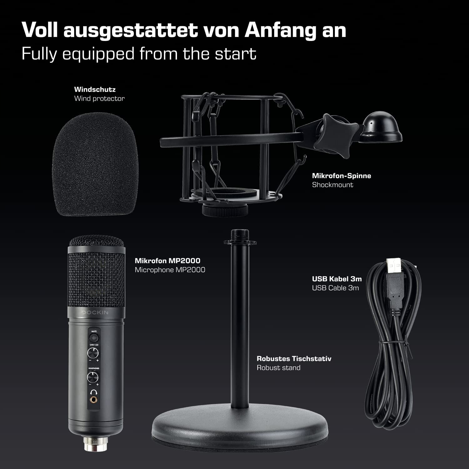 DOCKIN MP2000 Mikrofon USB Do PC Gaming Podcast Streaming Nagrywanie — miniatura 7