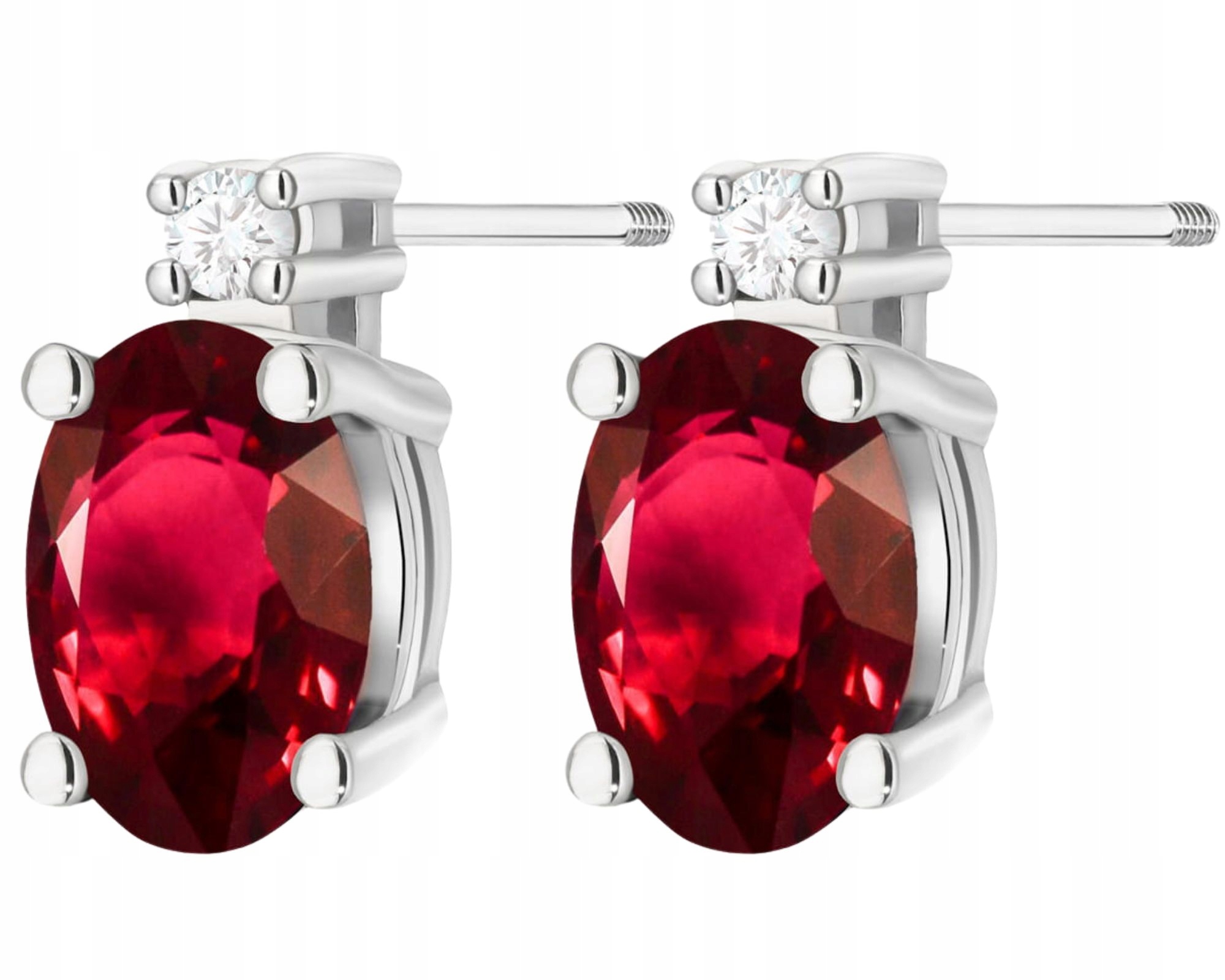 Bílé Zlato Náušnice S Rubíny A Diamanty Šroubovací Tyčinky Zlato 585