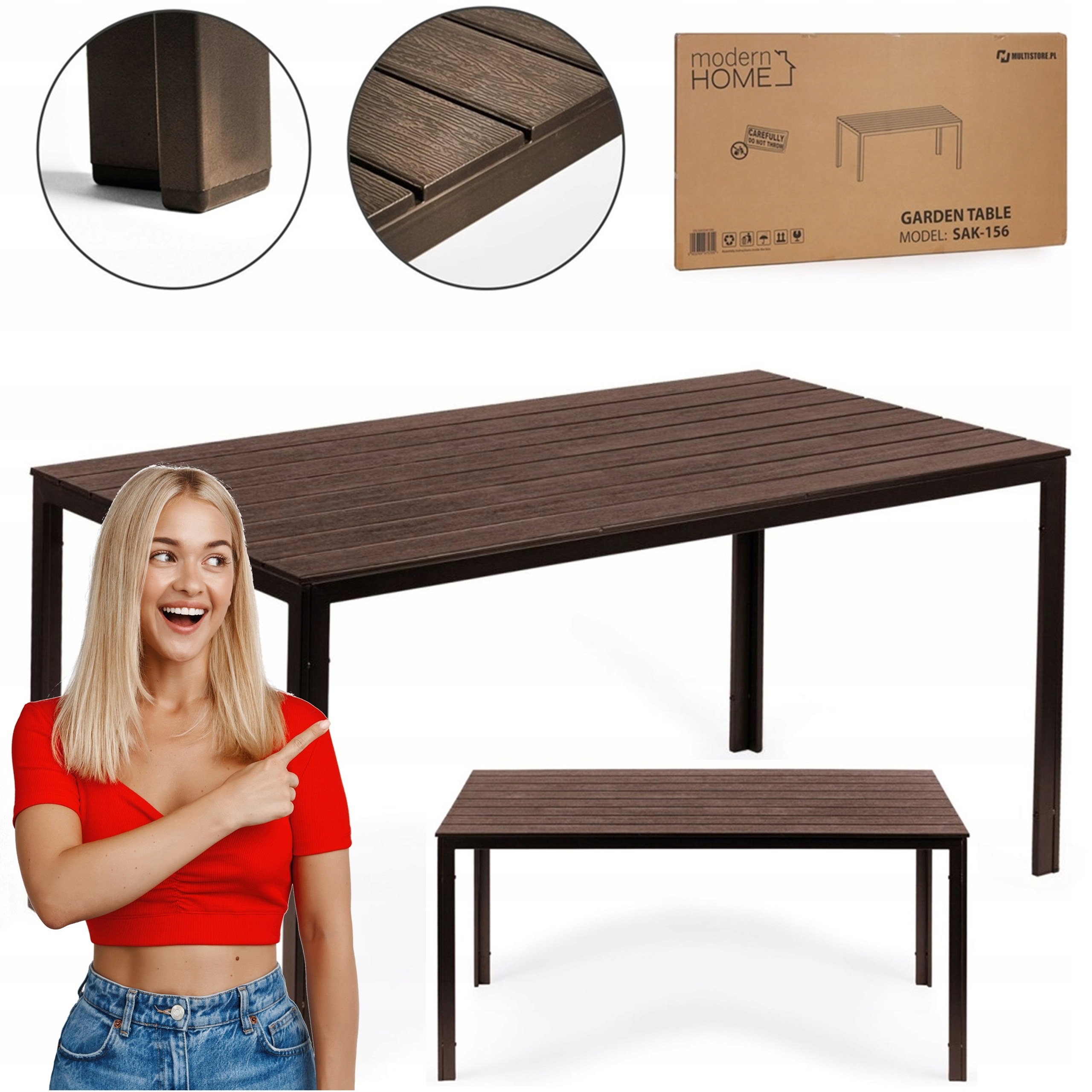 Stół Ogrodowy Cateringowy Bankietowy Duży 6 Osobowy Na Taras Brązowy