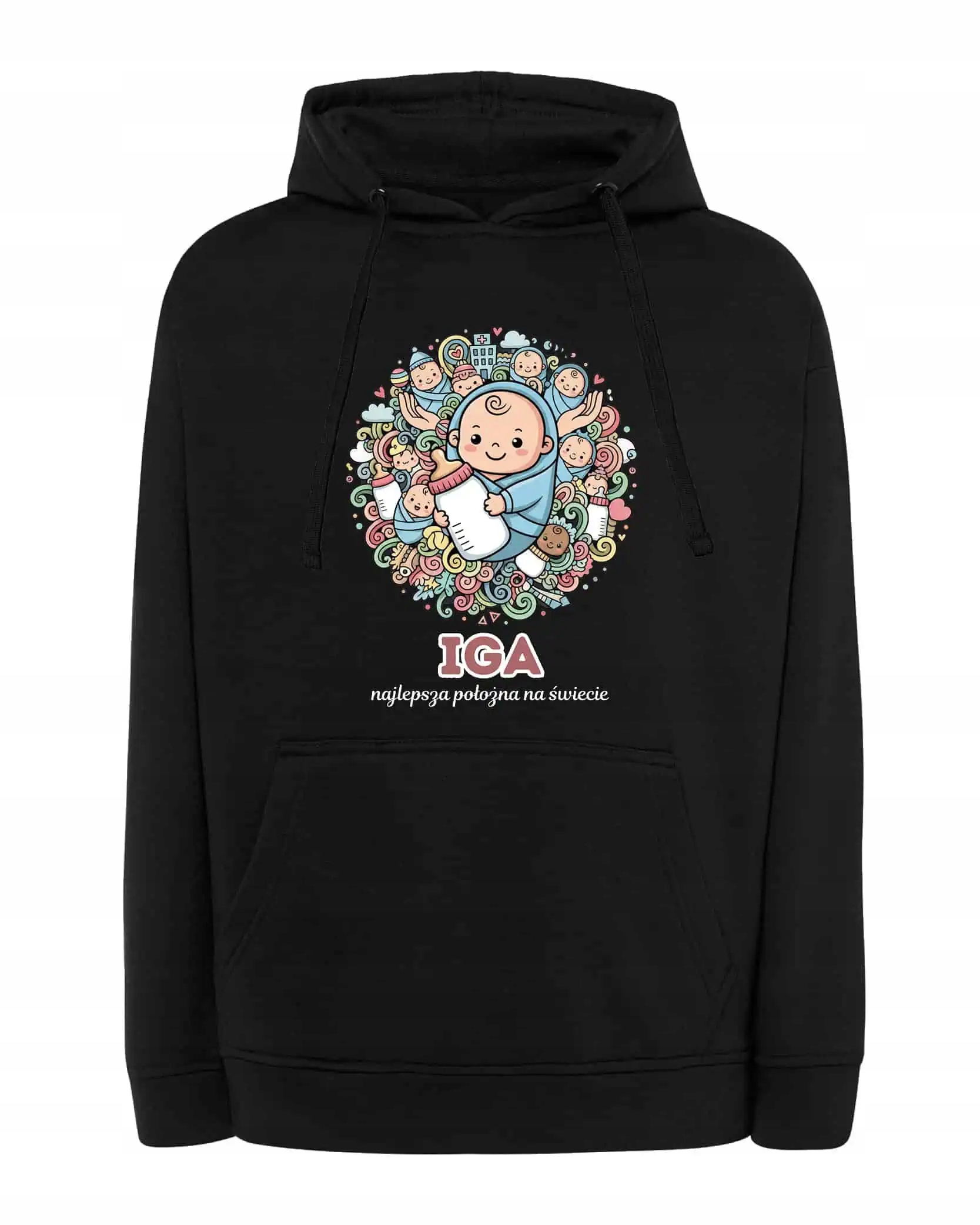 Mikina s kapucí Porodní asistentka Personalizovaná Ilustrační Černá M