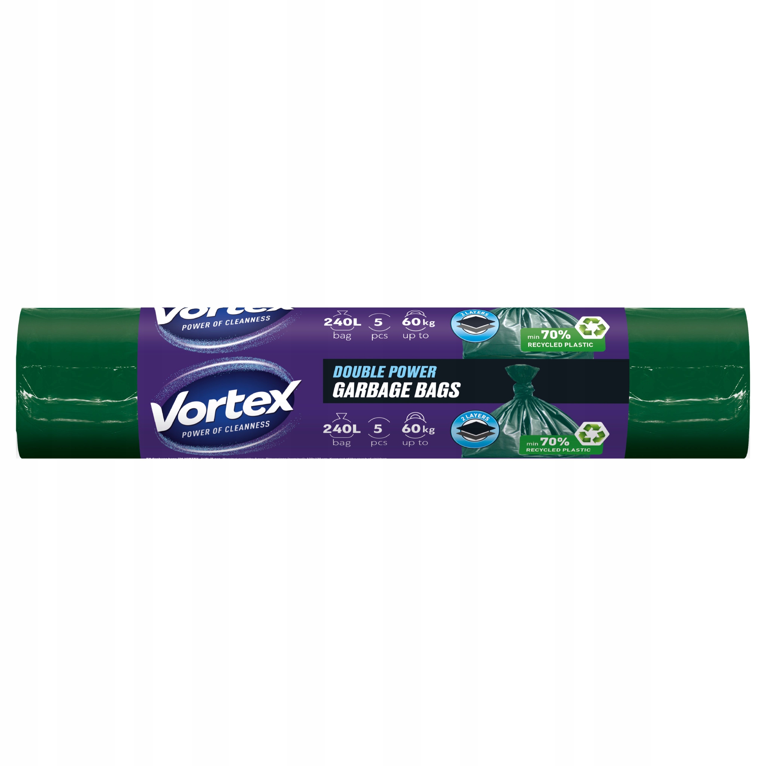 Pytle Na Odpadky Silné 240L Dvouvrstvé Odolné Zelené Vortex 9x5 kusů