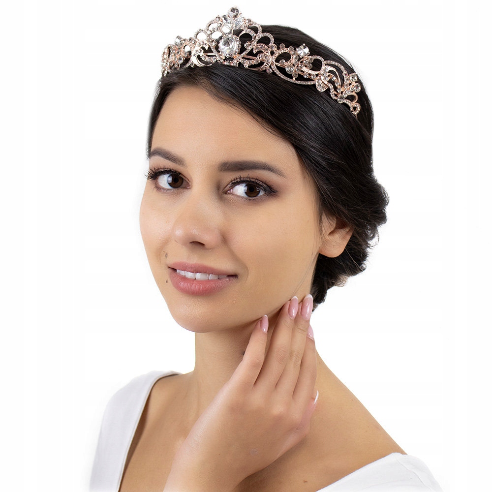 

Diadem Ślubny Korona kryształy Różowe Złoto tiara