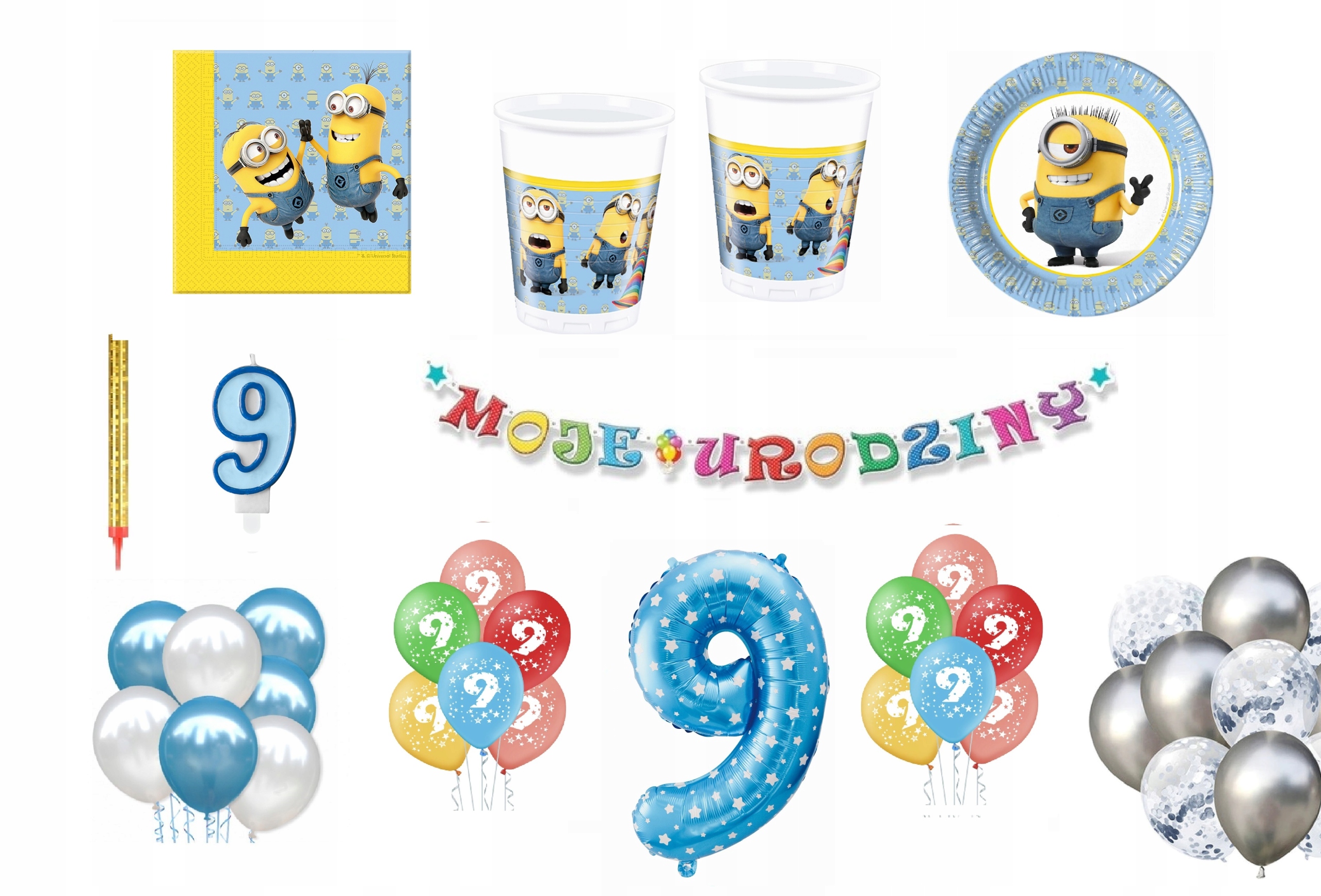 

Zestaw Minionki Minions 9 Urodziny Balony