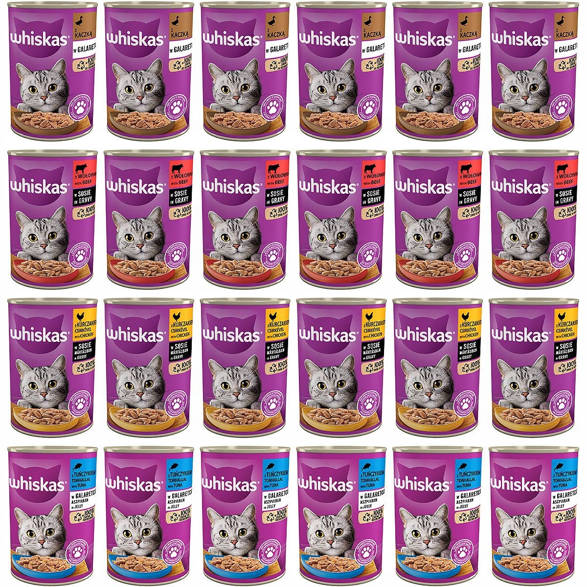 Levně Sada Whiskas vlhké krmivo v plechovce Mix Chutí v omáčce 24 x 400 g