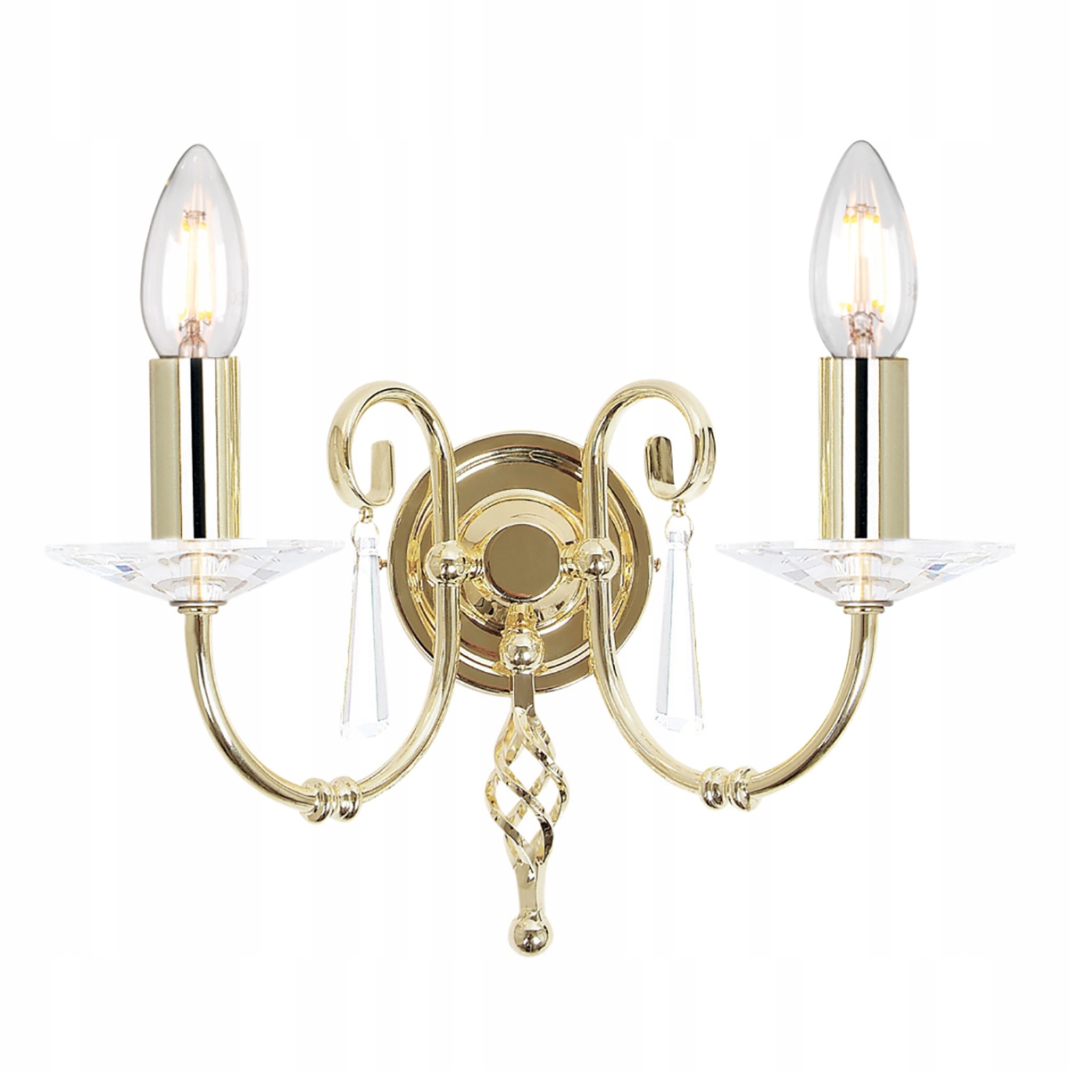 Dvojitá zlatá svietniková nástenná lampa s glamour kryštálikmi Elstead