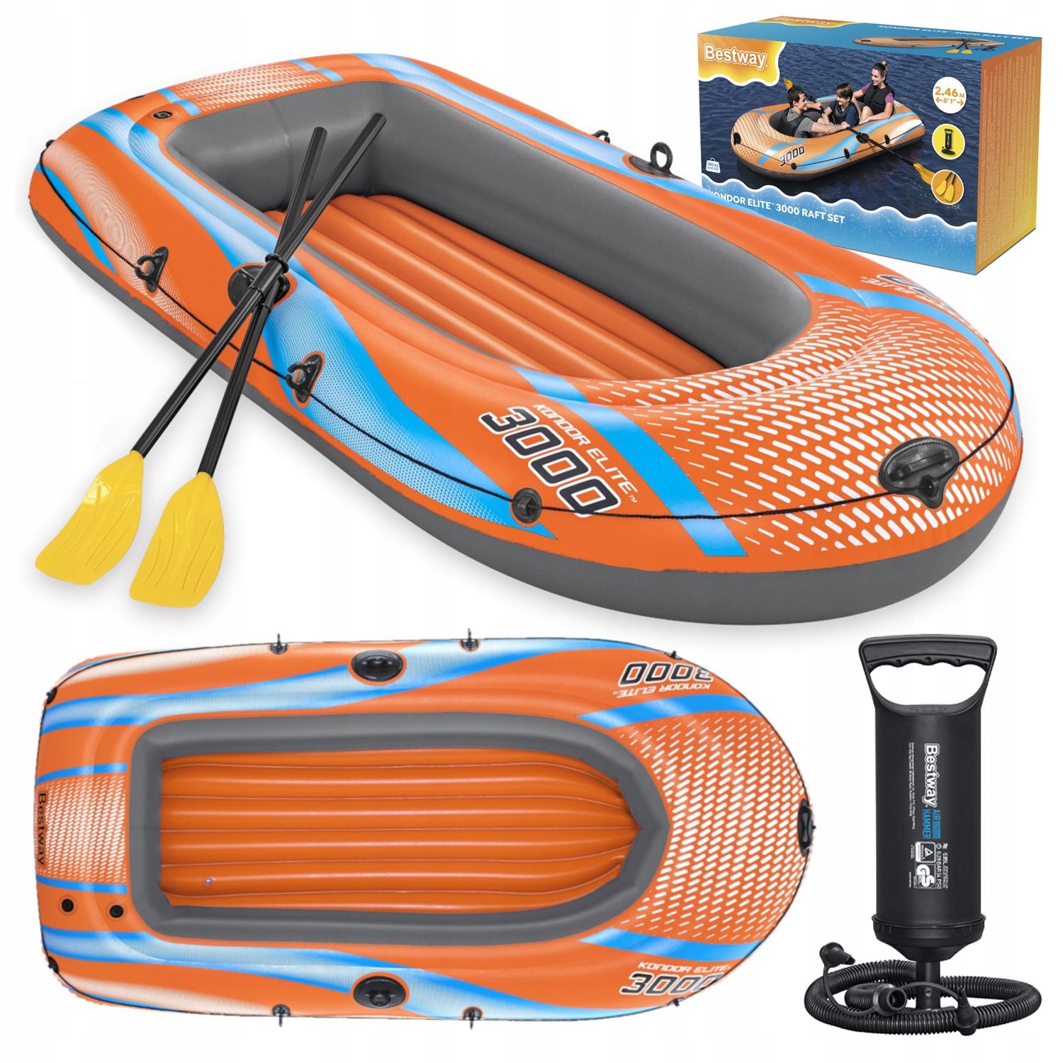 Nafukovací Raft Pro 3 Osoby 246 X 122 CM Bestway 61145 sada Pumpička Na Pádlo