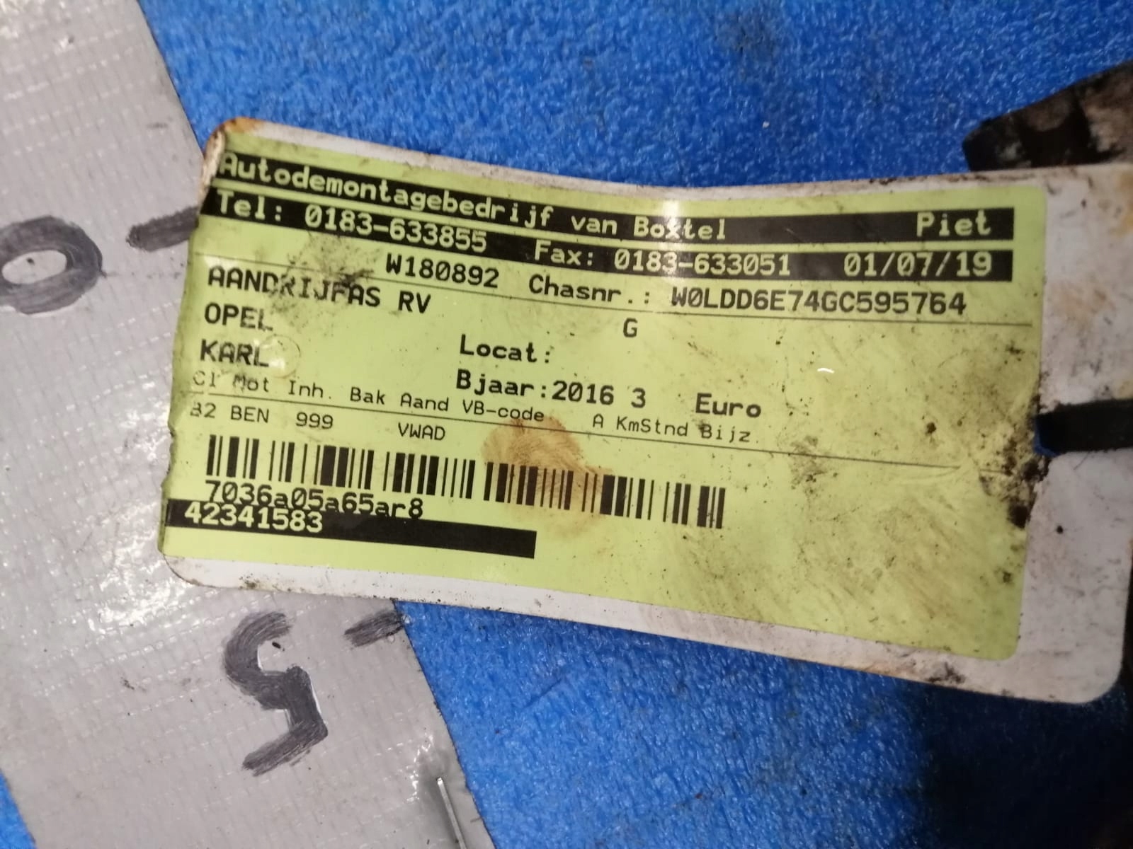 semi-axis front right OPEL KARL 1.0B 2016R