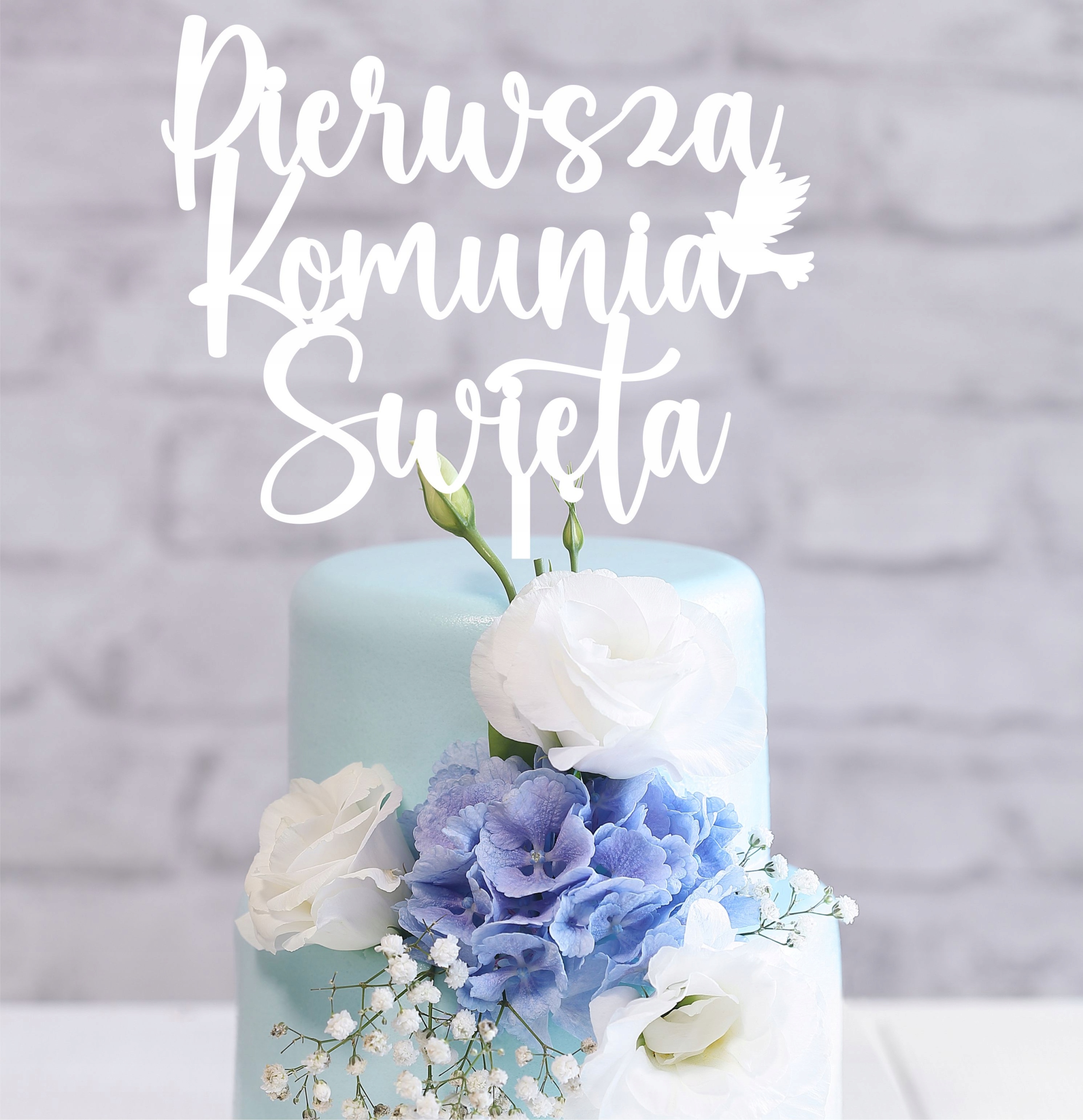 

Topper Na Tort Pierwsza Komunia Święta Biały Plexi