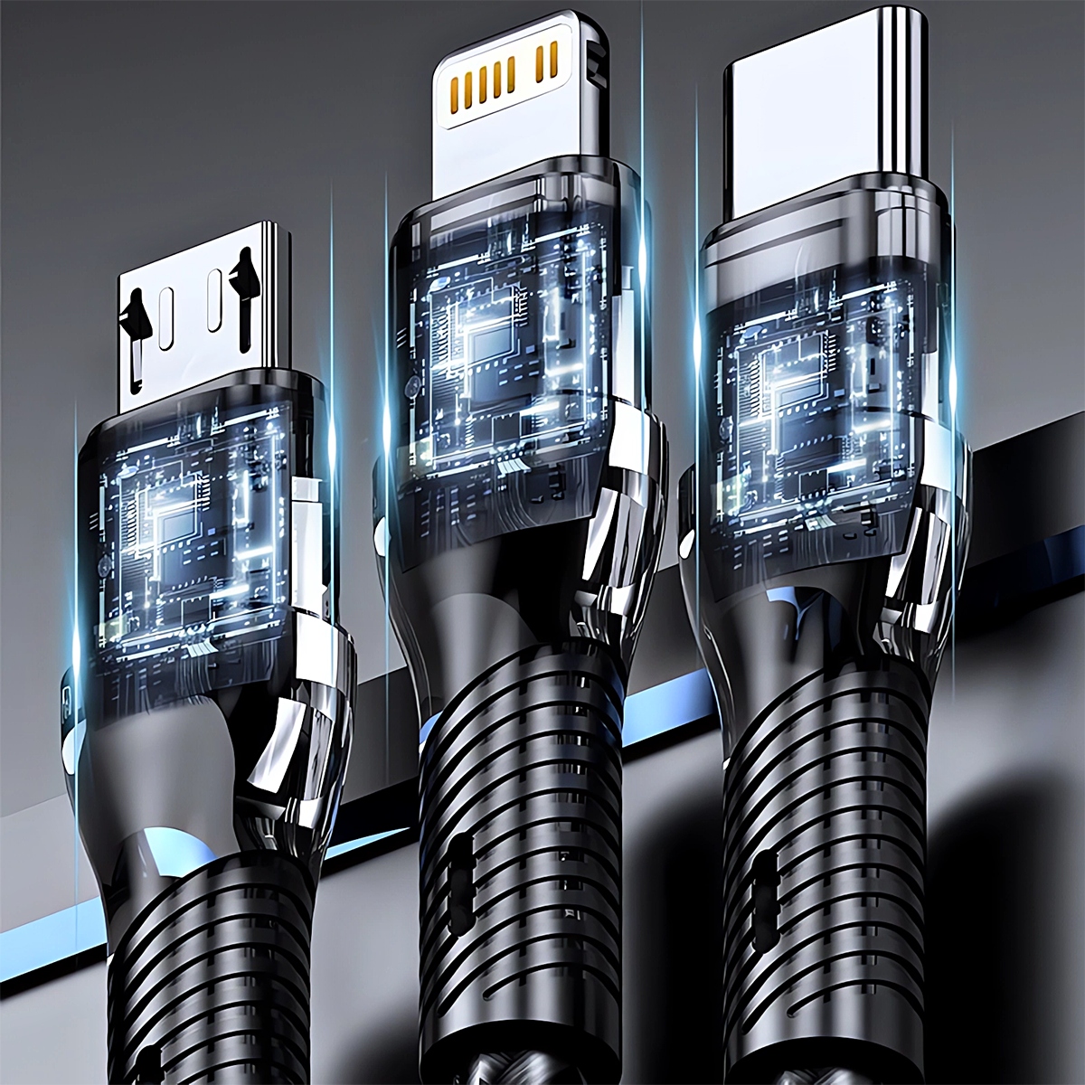 SZYBKA ŁADOWARKA SIECIOWA 4X USB QC 3.0 KABEL 3W1 LIGHTNING MICRO-USB USB C Kolor wielokolorowy