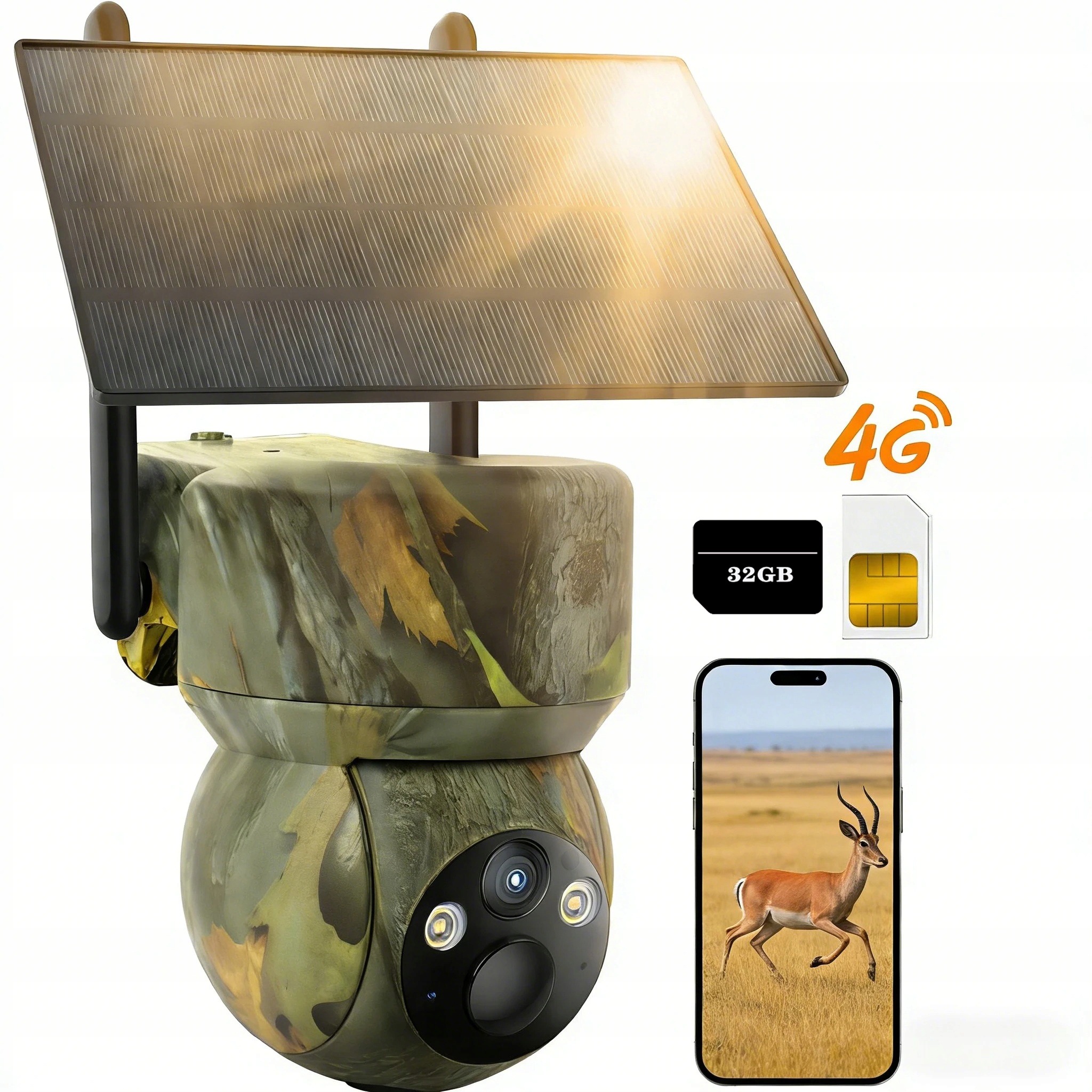 Mobilní kamera 4G Lte s Sim kartou a 32GB kartou v barevném nočním režimu
