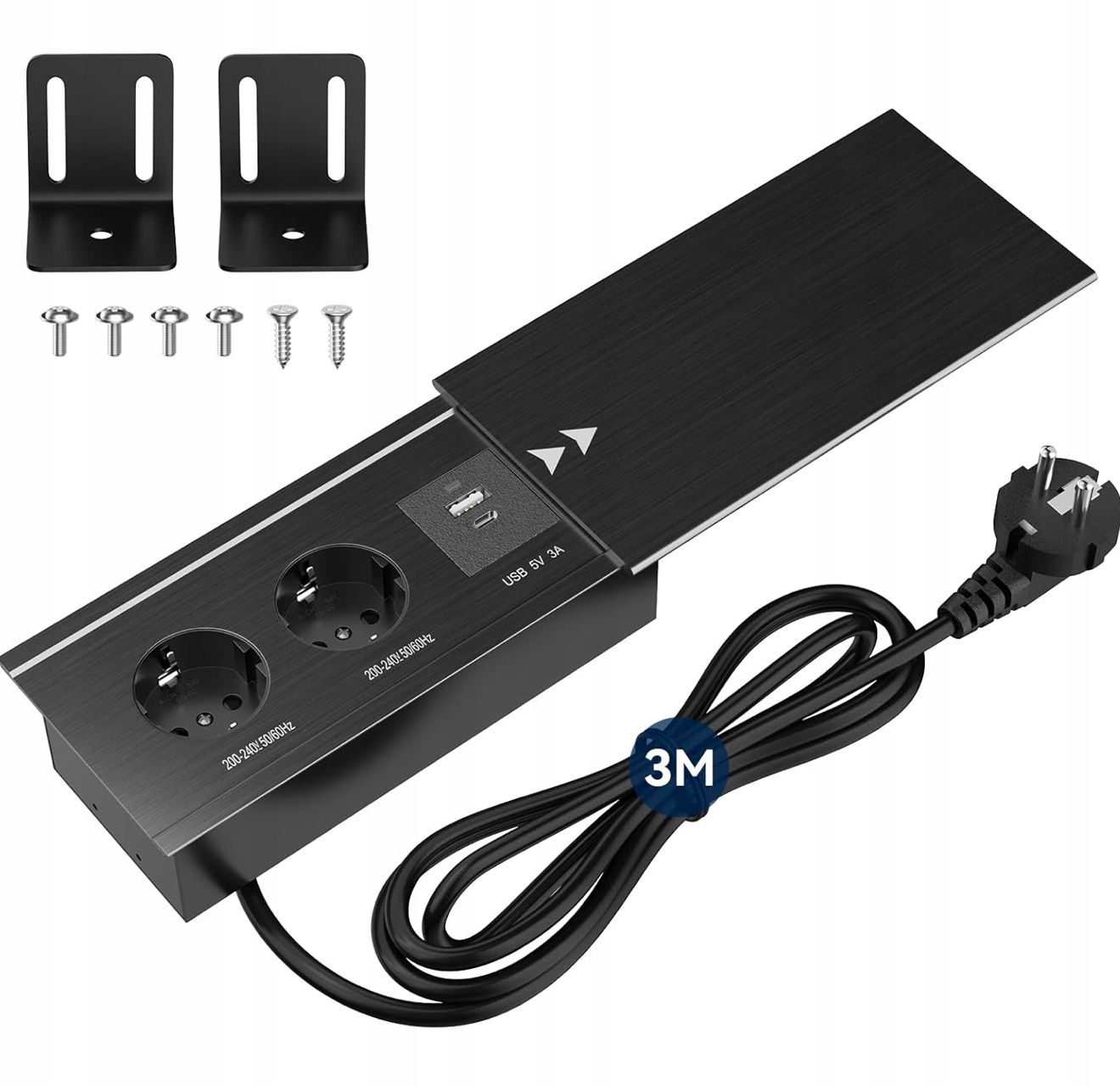 Stolní zásuvka s Usb C PD20 W pro zabudování 2 zásuvek 3 m zásuvková lišta