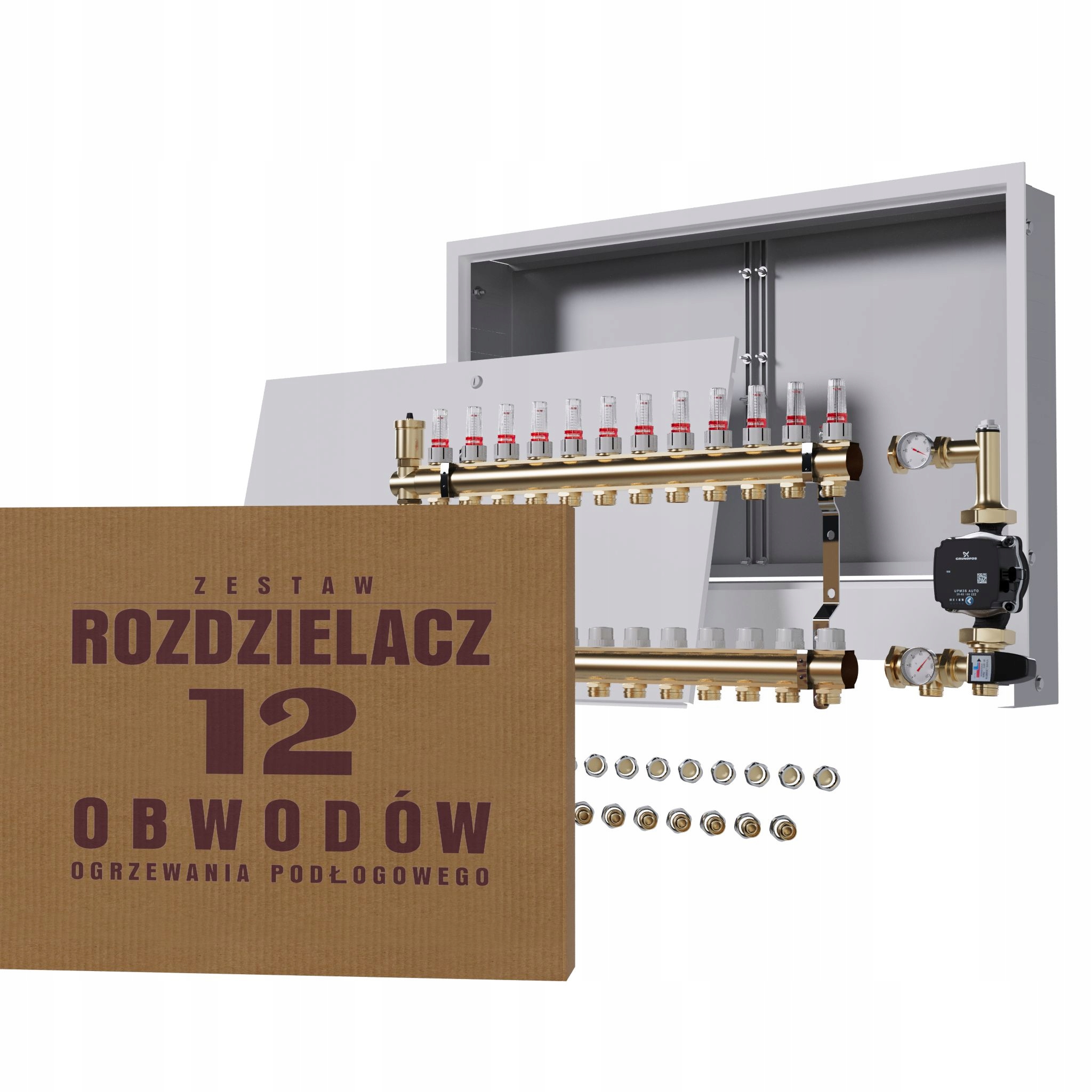 Rozdělovač pro podlahu 12 čerpadlo Grundfos podomítkový box Pex