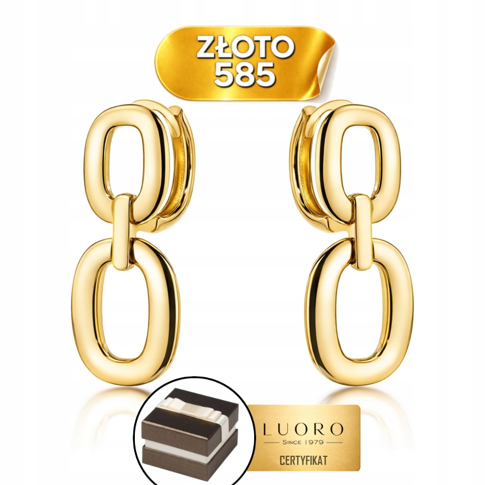 Náušnice Zlaté 585 14K Oválné Na Kreolu 22 MM Elegantní Žluté Zlato