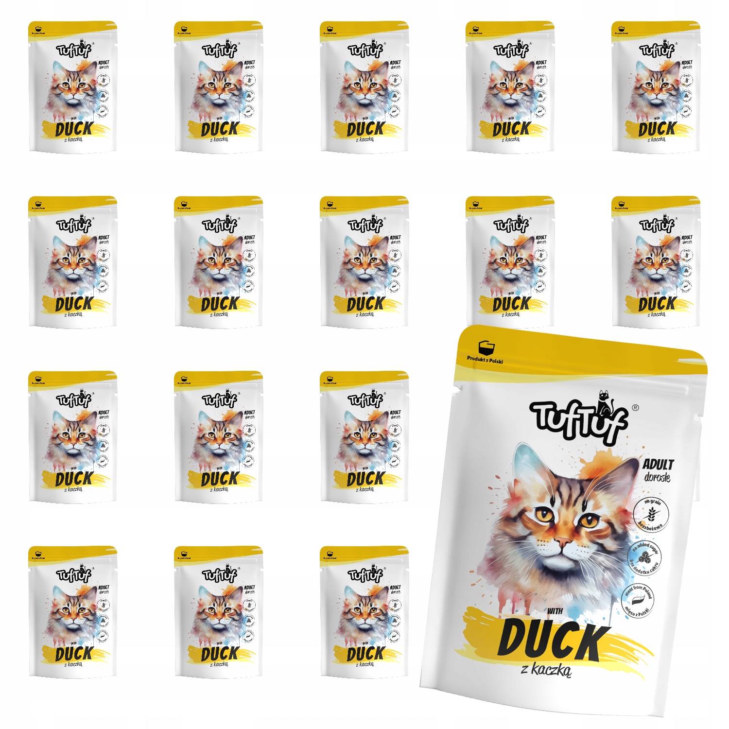 Levně Mokré Krmivo Pro Kočky TufTuf Kapsička mletá s kachnou Set 20x300g