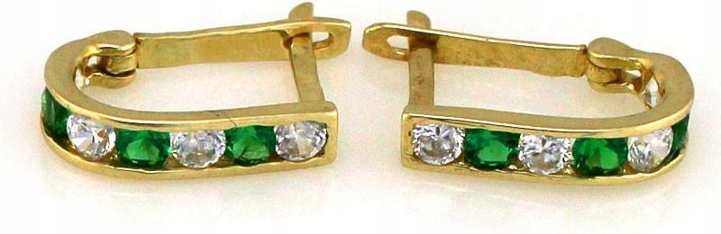 Zlaté náušnice 585 pro dítě, zelený zirkon pro módní 14letou ženu