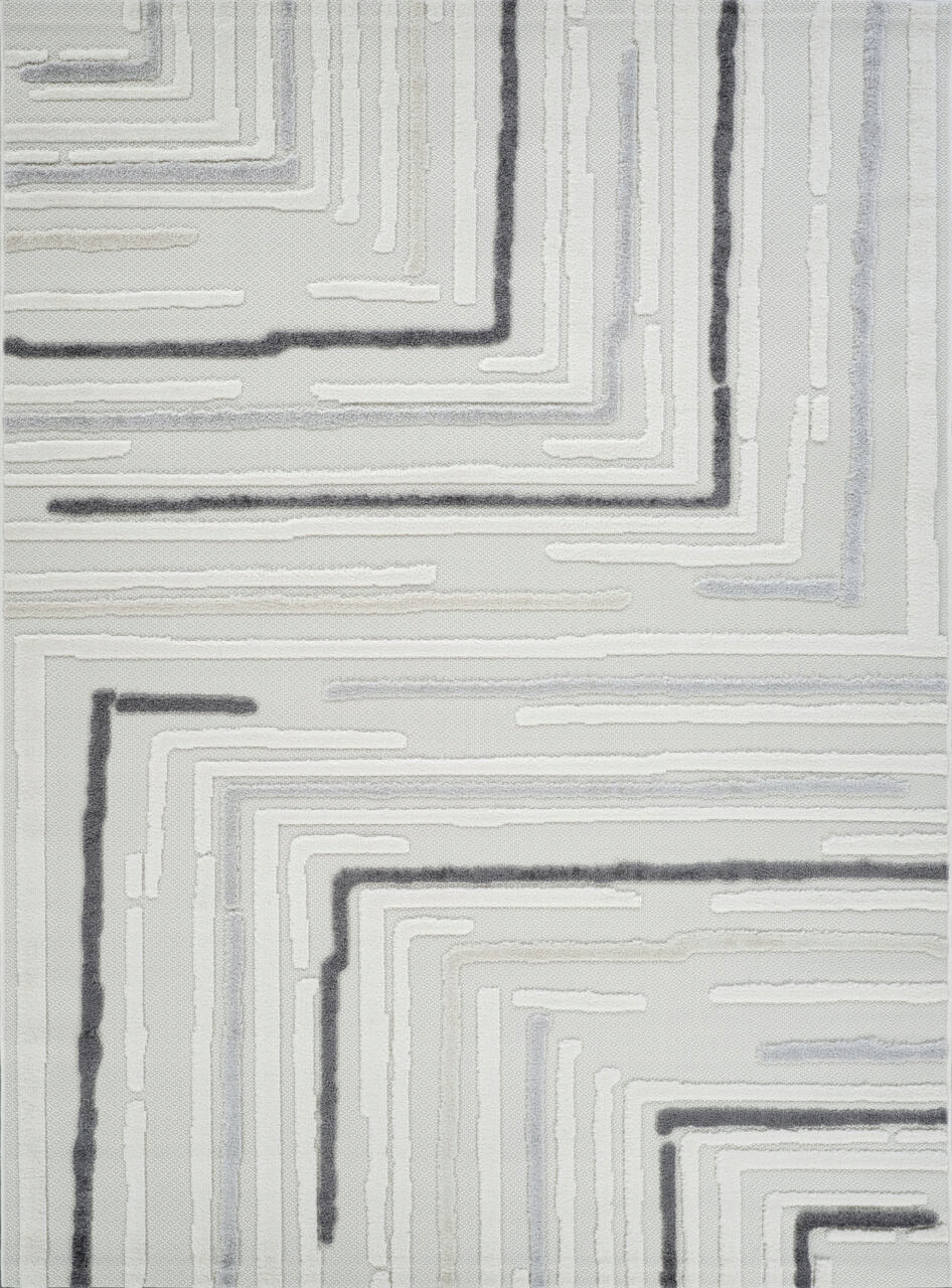 Koberec Boho 133x190 cm do obývacího pokoje, měkký krémově šedý vzor s 3D efektem