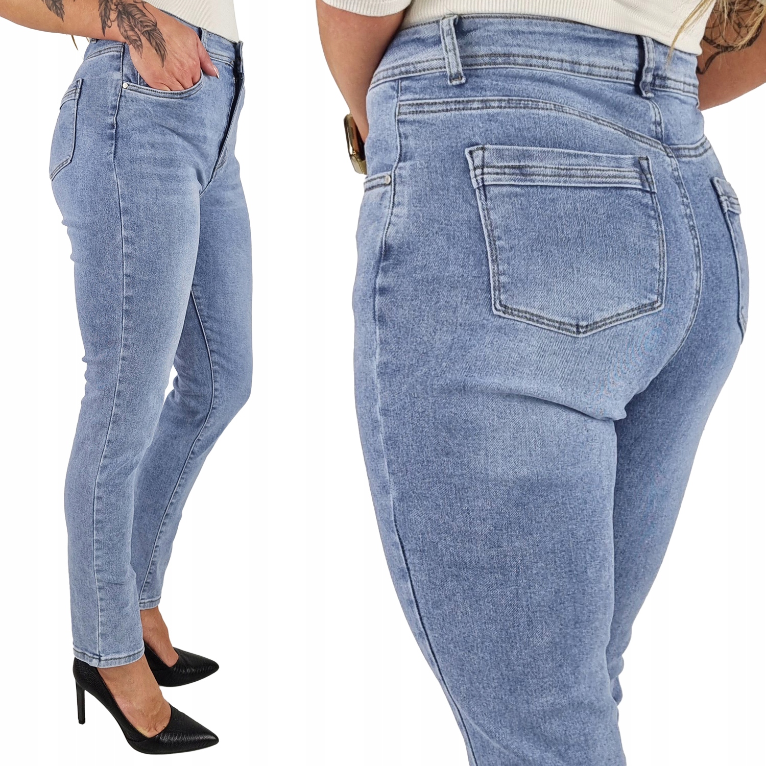 Damskie Spodnie Modelujące Dopasowane Duże Rozmiary Przecierane Blue