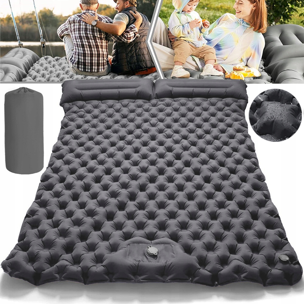 Materac Turystyczny Samopompujący Ultralekki Pompka Poduszka Podwójny Szary