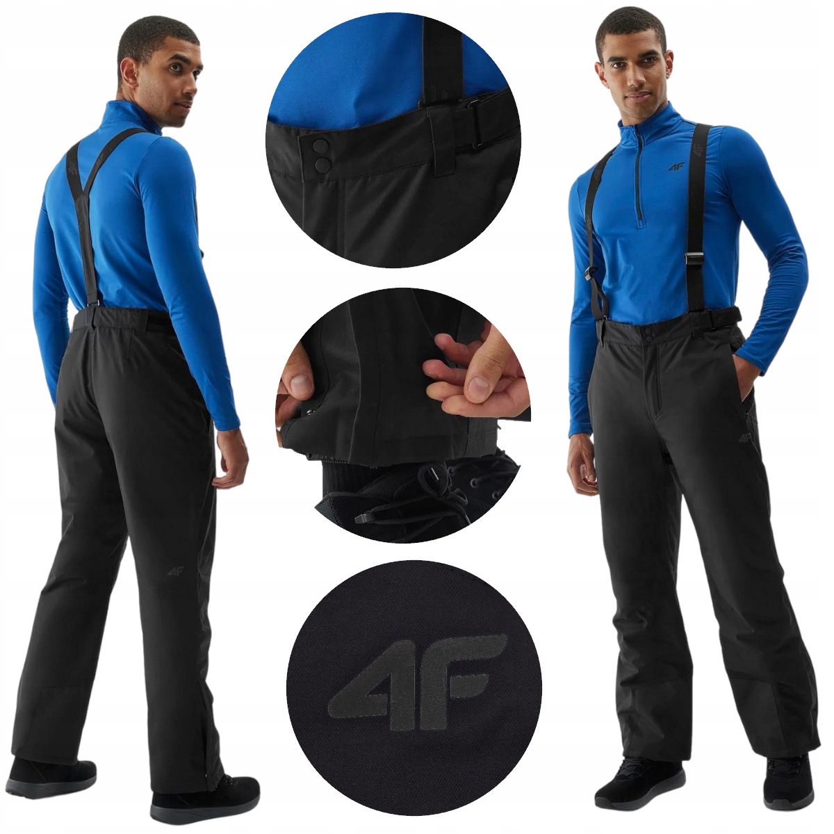 Spodnie Narciarskie Męskie 4F Zimowe Zapinane Kieszenie Czarne XL