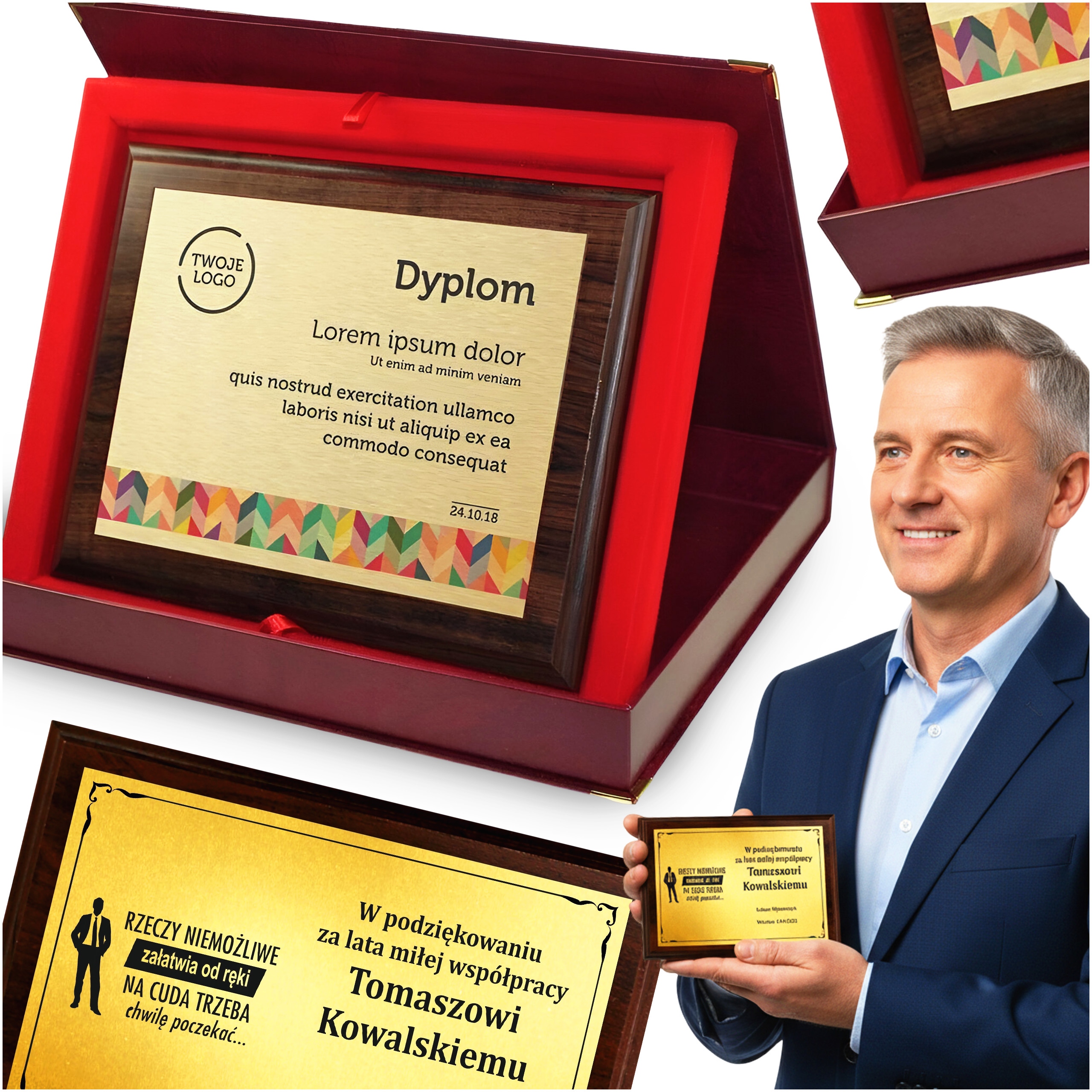 Soška Dárek Poděkování Diplom S Potiskem Elegantní Pouzdro