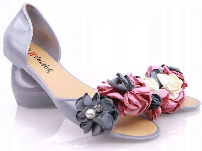 

Meliski Balerinki Kwiaty Sandały Szare D5F15 39