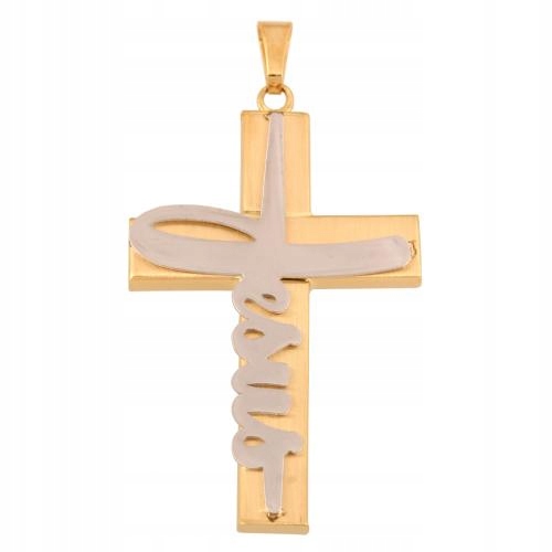 Moderní zlatý Kříž 585 s nápisem „ježíš“ jako dárek 14k Bílé Zlato