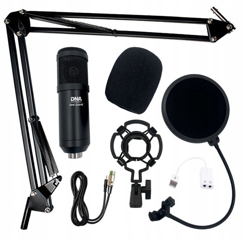 MIKROFON STUDYJNY POJEMNOŚCIOWY DNA USB GAMINGOWY ZESTAW STATYW POP FILTR Marka DNA