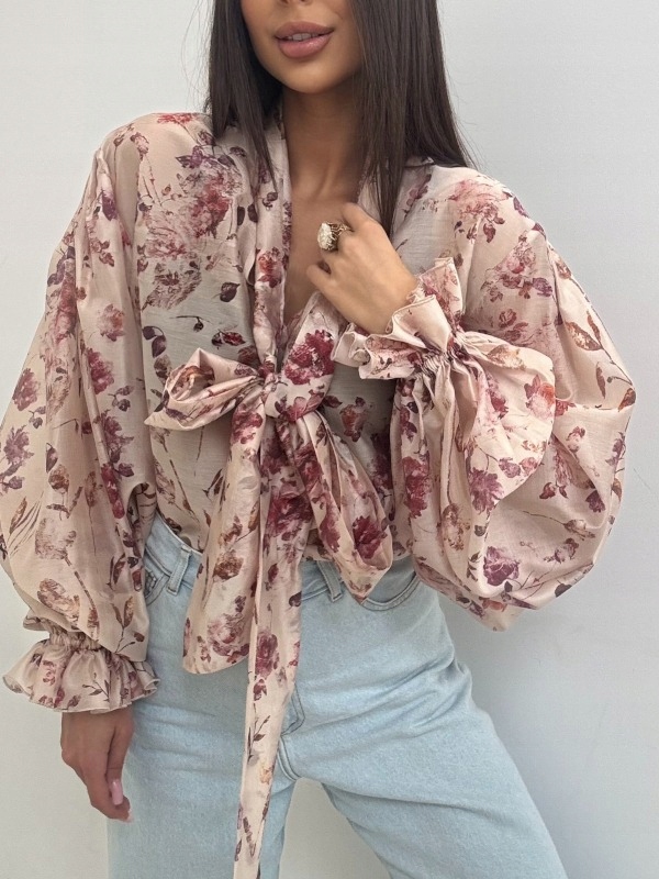Elegantní květinová košile Emo Hnědá Premium Dámská S 36 Tencel