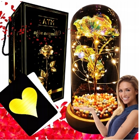 WIECZNA RÓŻA W SZKLE LED PREZENT WALENTYNKI DZIEŃ BABCI DZIEŃ KOBIET ŚWIĘTO