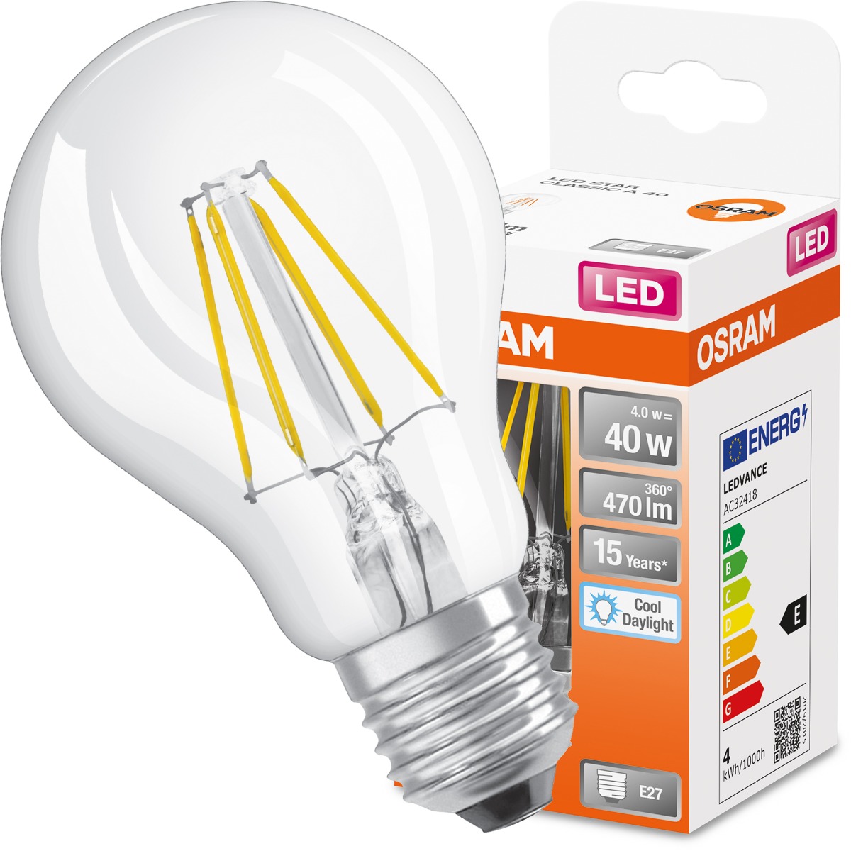 

Żarówka Led E27 A60 4W 40W 6500K Filament Osram