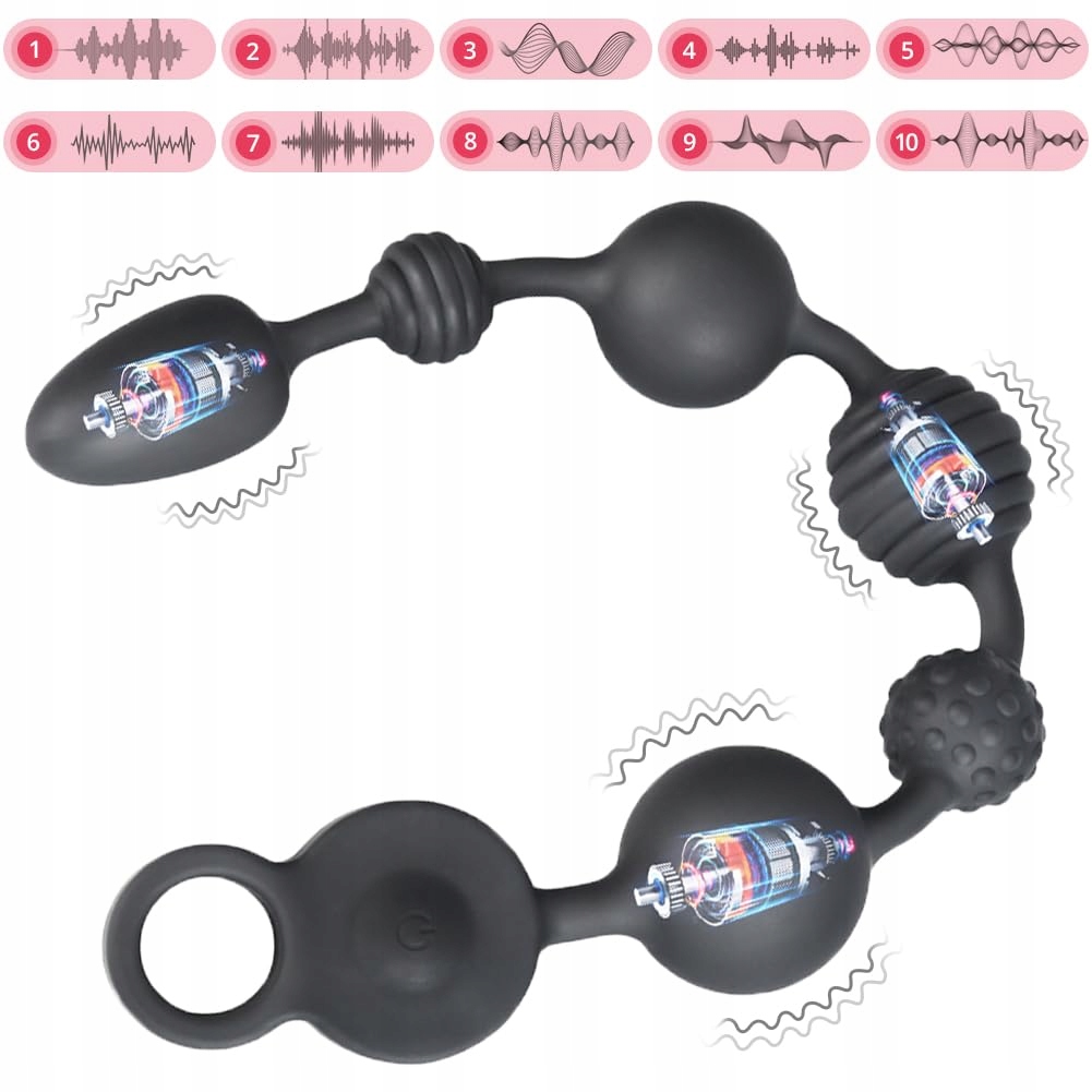 SILIKONOWE WIBRATORY ANALNE Z 10 TRYBAMI WIBRACJI 3 SILNIKI 6 KULEK DLA PAR — miniatura 3