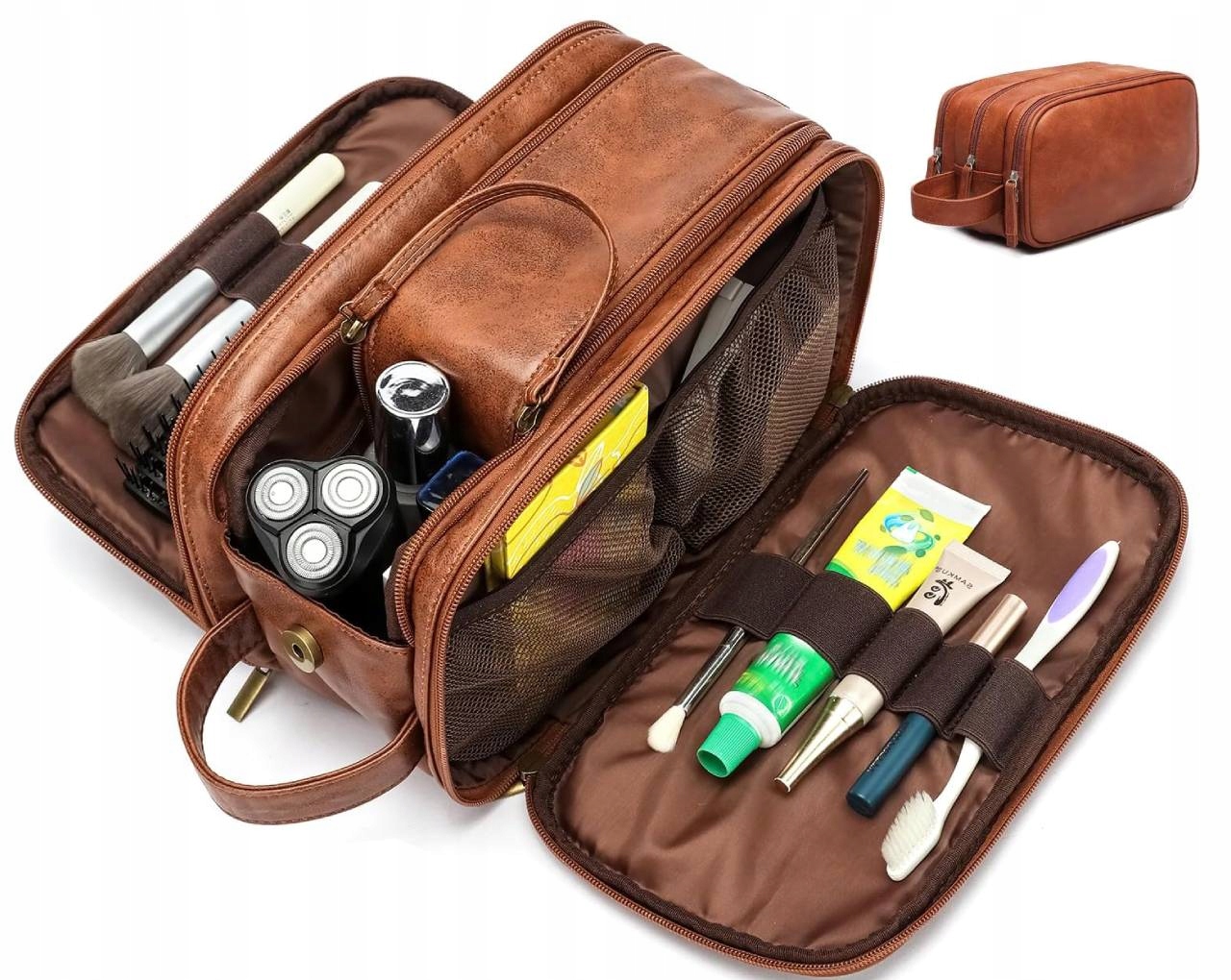 Pánská Kožená Cestovní Kosmetická Taška Velká, Hnědá