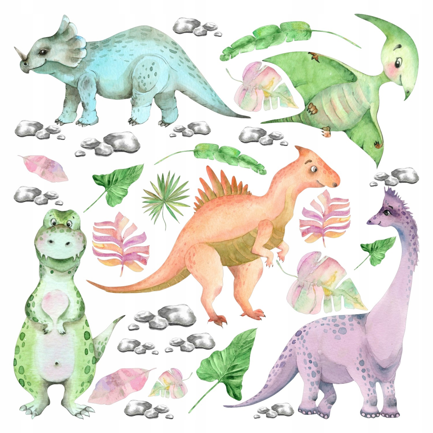 Naklejki Ścienne Kolorowe Dinozaury dla Chłopca do Pokoju Dziecka Rozmiar L