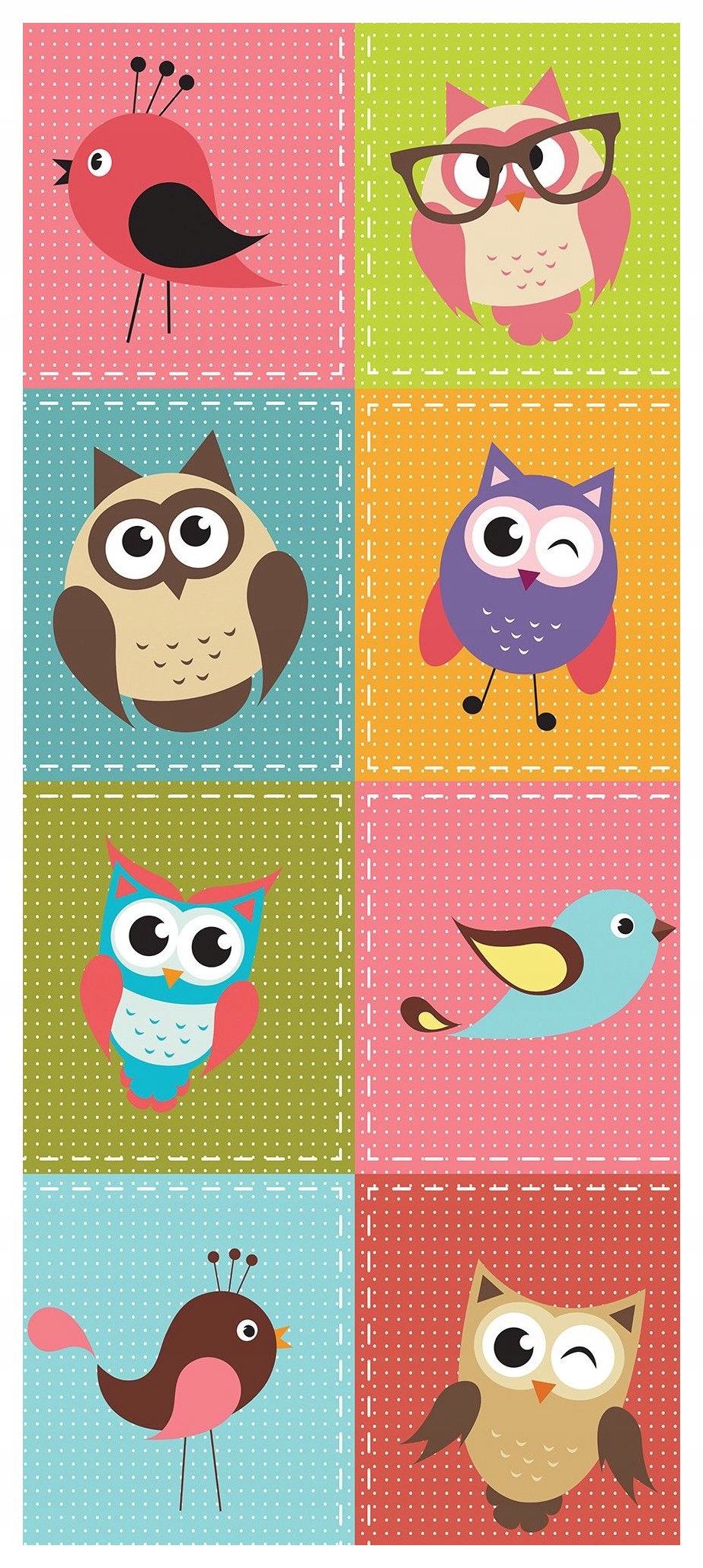 Samolepka Fototapeta Sovy Mozaika Ptáčci Dětské Barevné 91x211