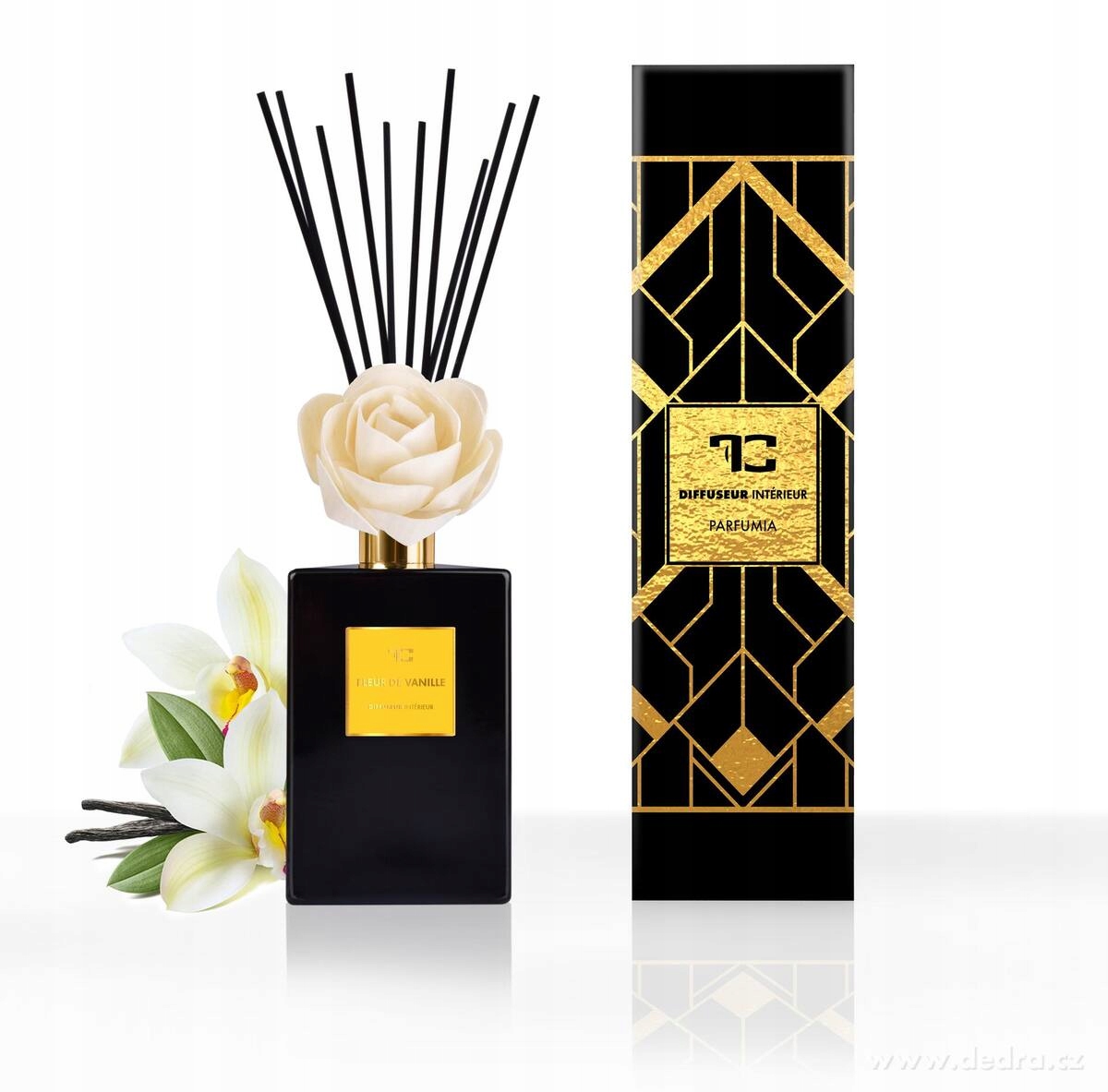 Levně Difuzér s květinou & tyčinkami Parfumia, Fleur de Vanille, 500 ml