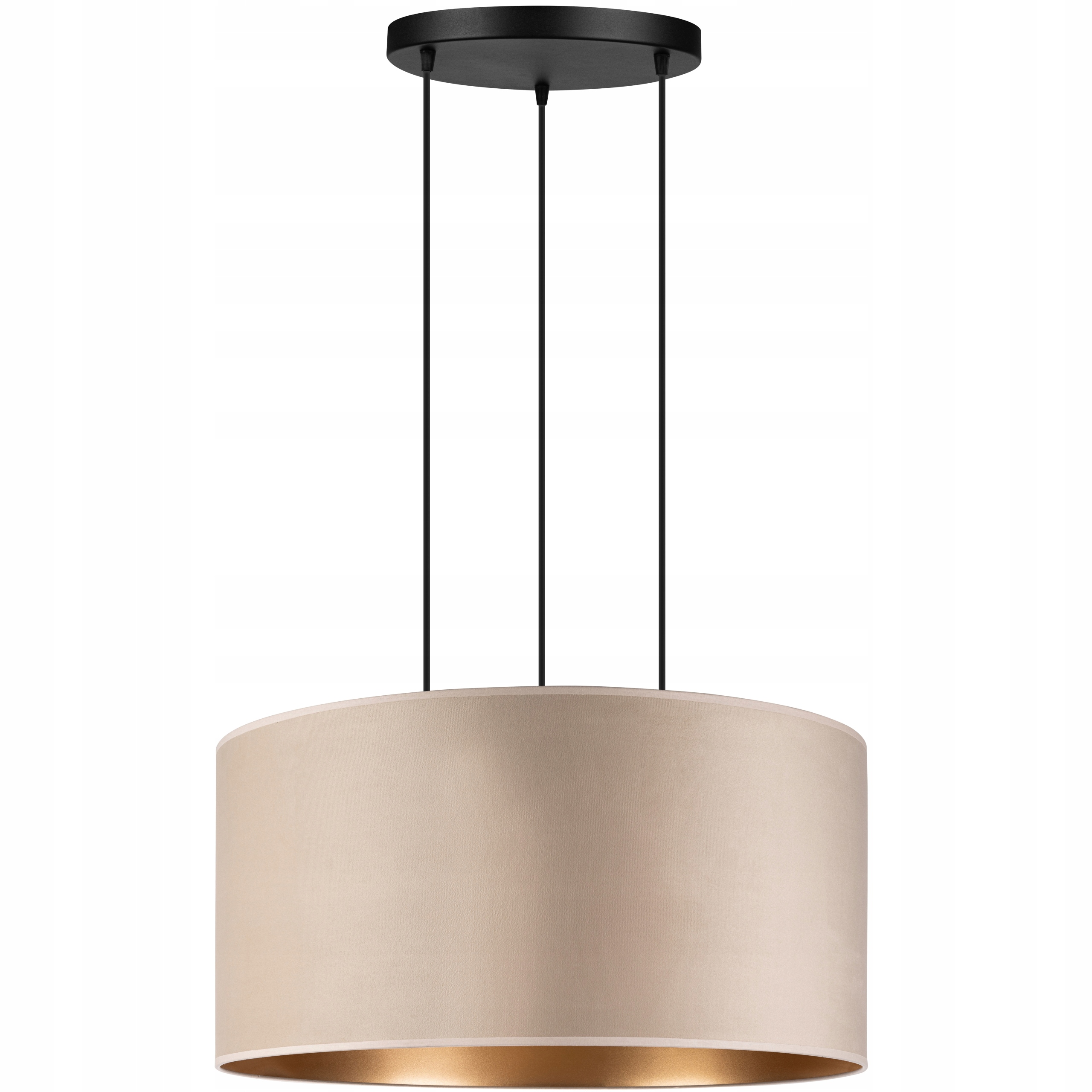 Lampa wisząca Duża Abażur XL 60cm Welur beżowy złoty