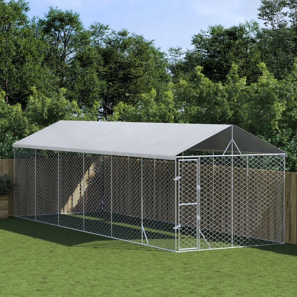 Levně Kotec pro psa, se střechou, stříbrná, 3x9x2,5 m, ocel galvanizovaná