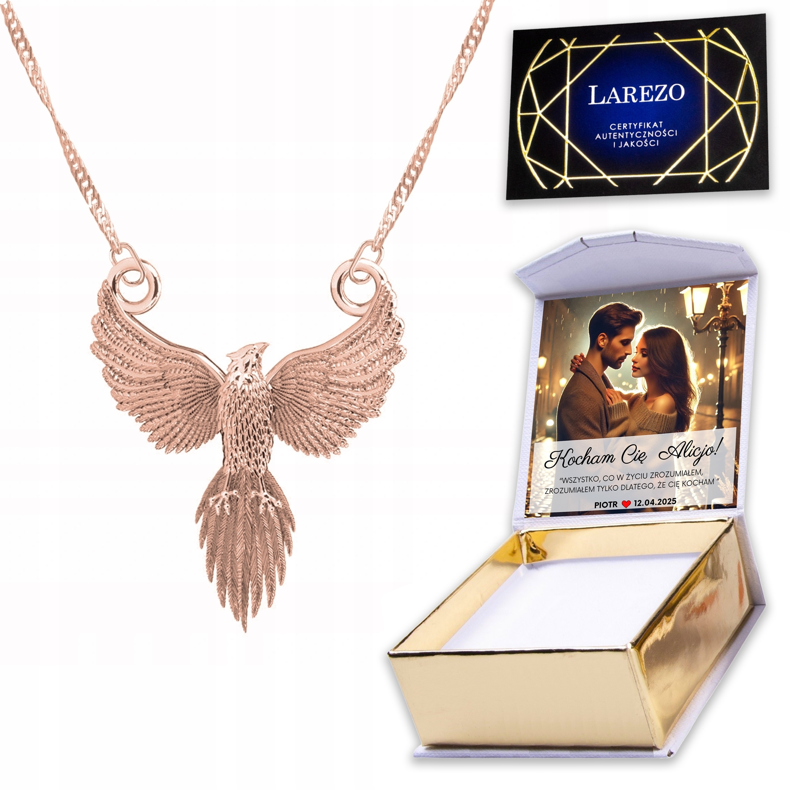 Náhrdelník Pozlacený 925 Fénix Phoenix Oheň Ptáček Fénix Potisk