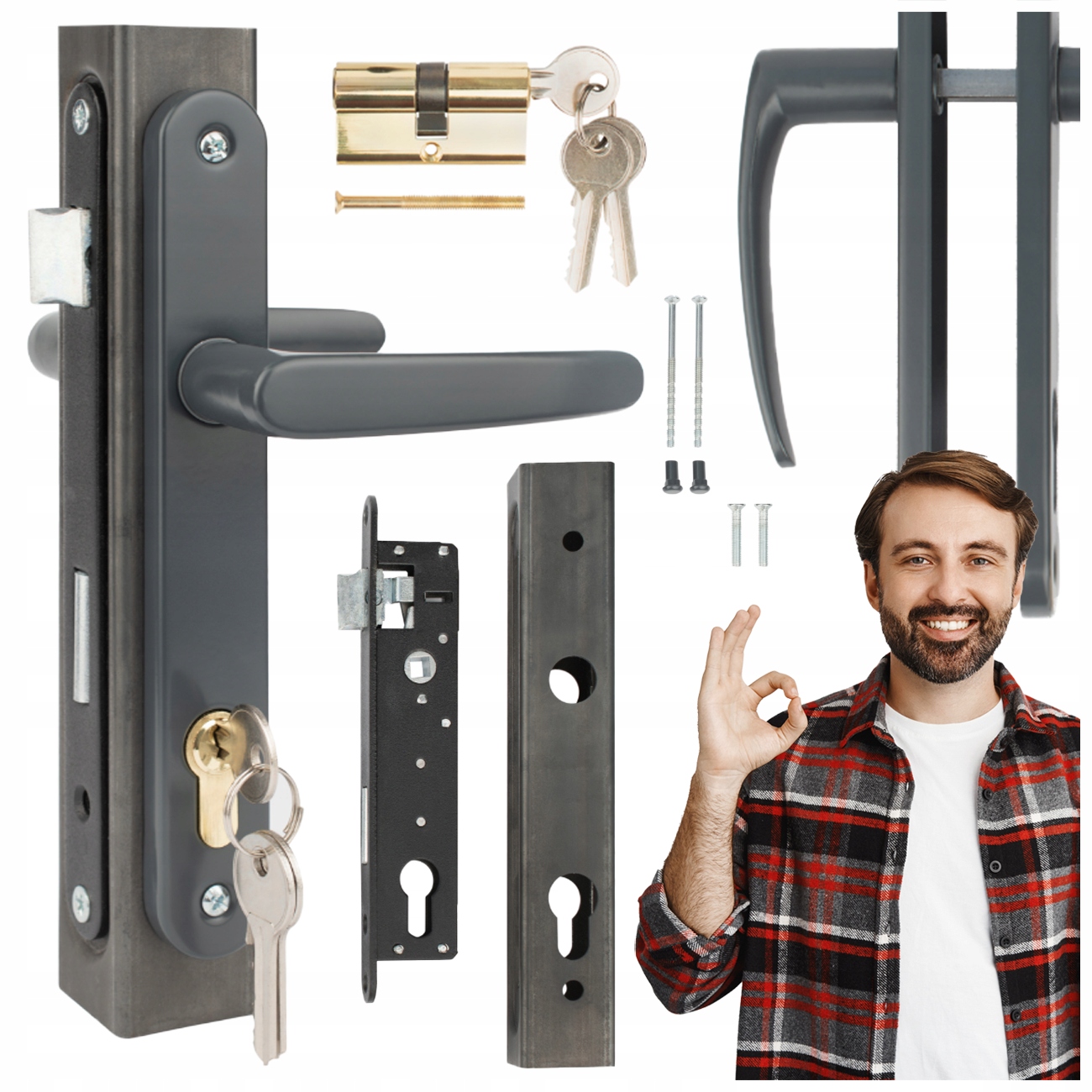 Komplet Do Branky Na Svařování Kazeta 40x40 Klika Vložka Zámek Antracit