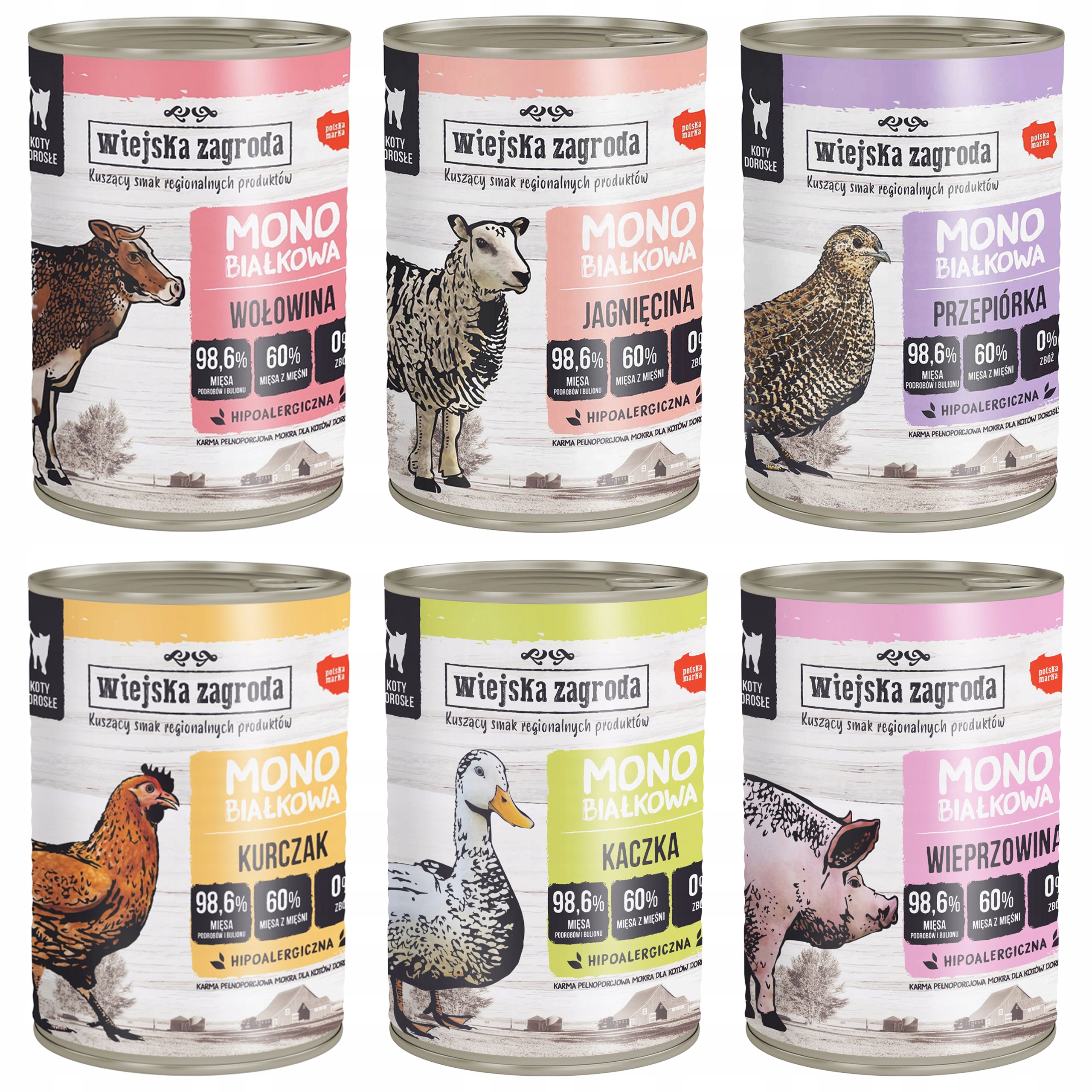 Levně Wiejska Zagroda Mono Krmivo pro kočky mix 6x400g