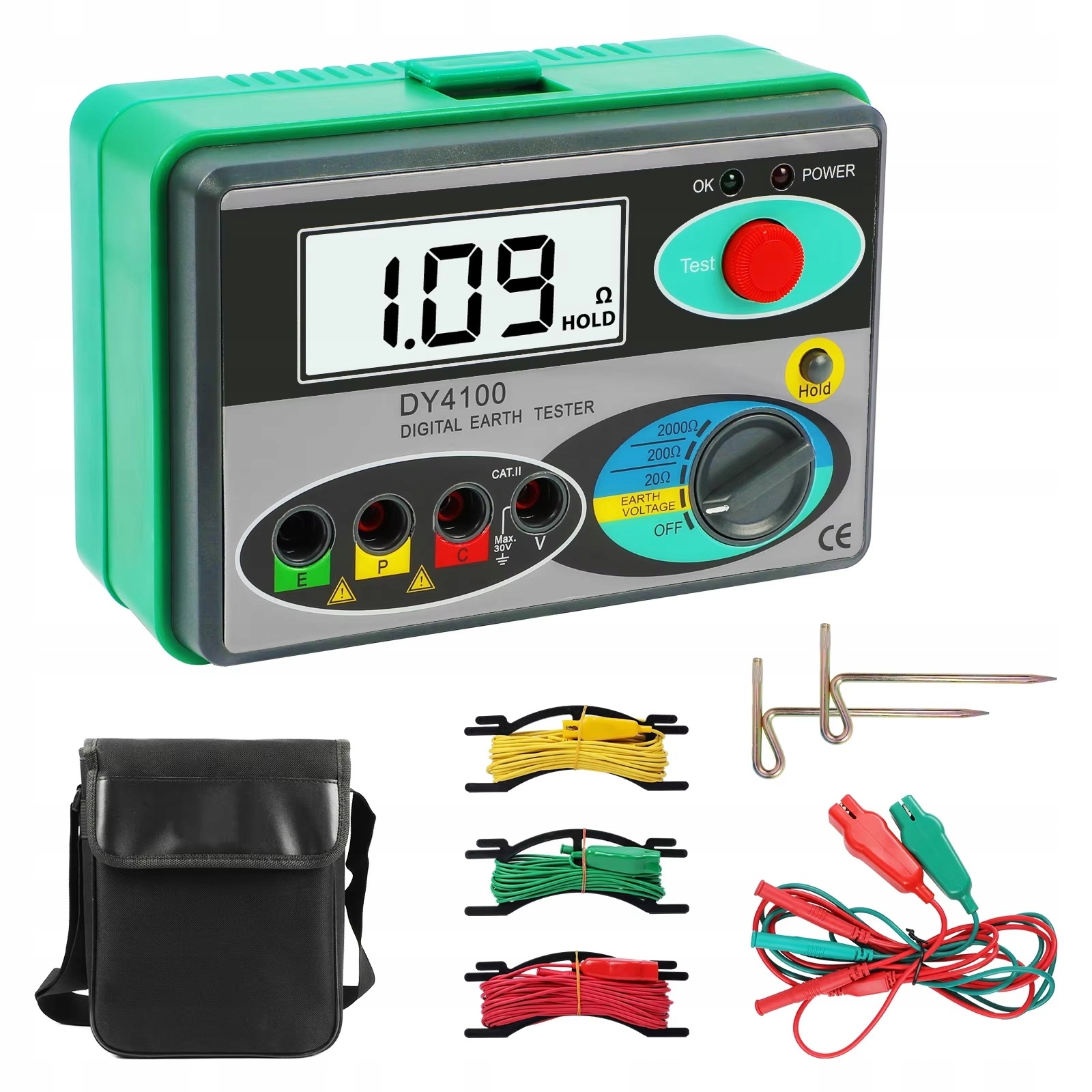 Měřič Uzemňovacího Odporu Tester Lcd+uzemnění+kabely